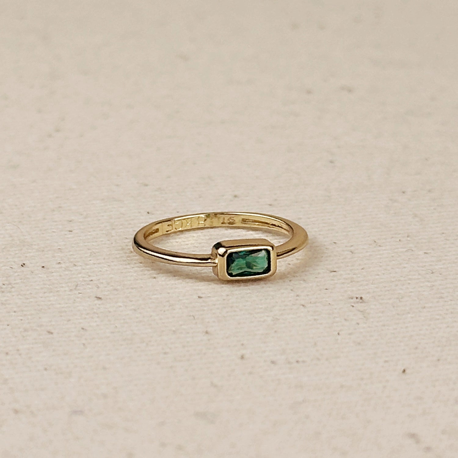 Gold Filled 18k Colored CZ Rectangle Solitaire Ring