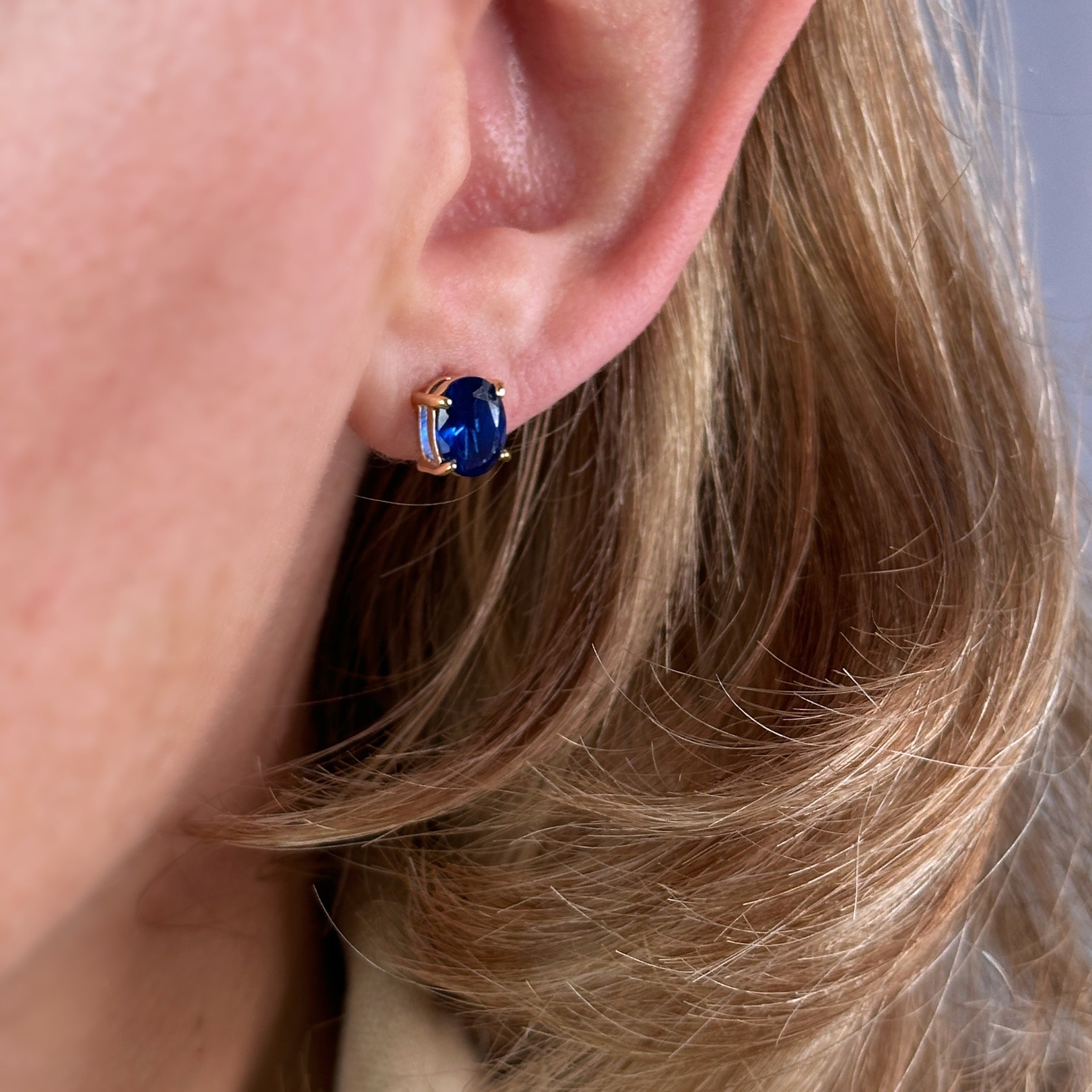 Oval Sapphire CZ 18k Gold Filled Stud Earrings