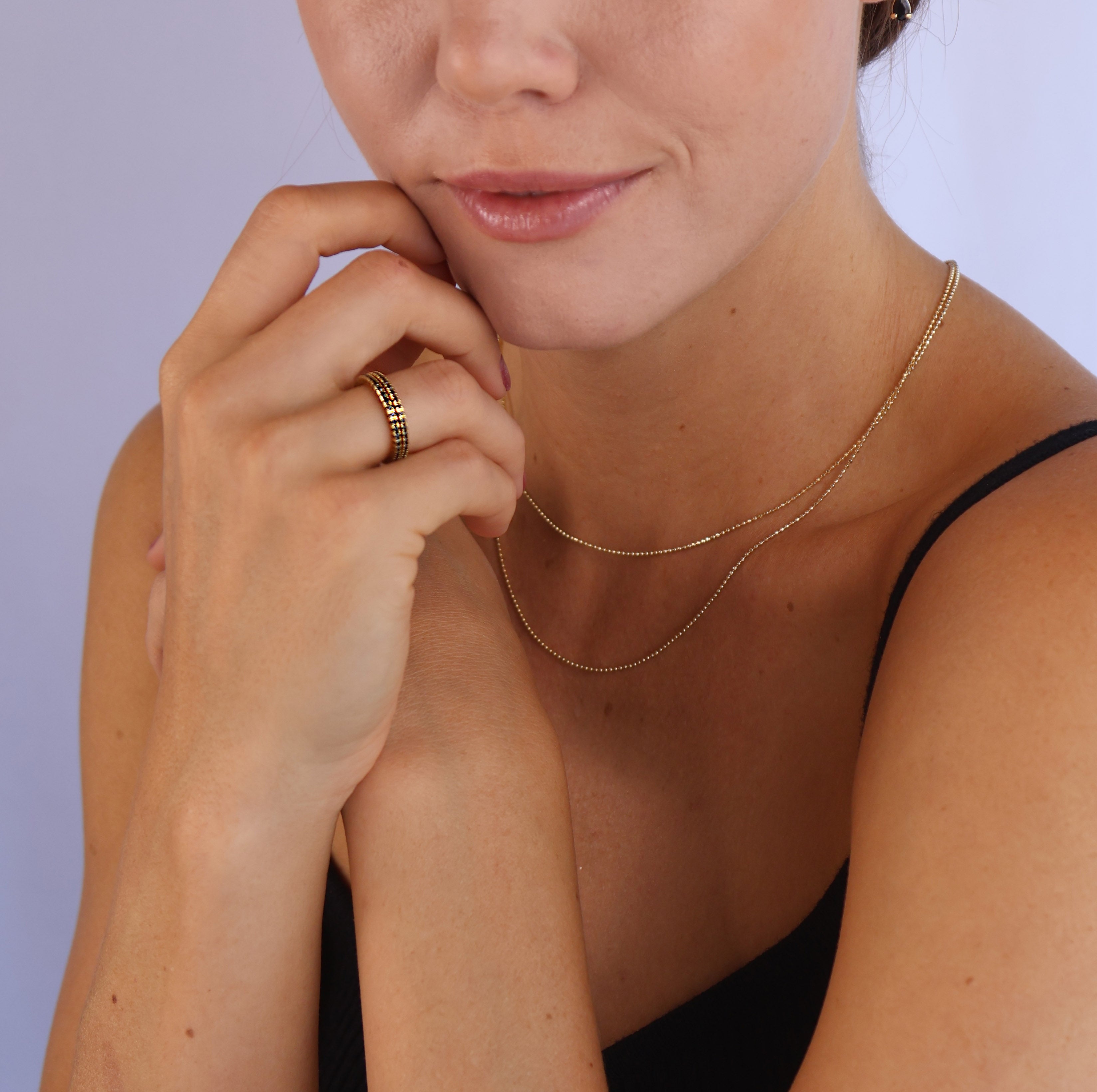 Gold Filled 18k Diamond Color Eternity Micro Cubic Zirconia Stone Ring - Emerald and Black Colors Available