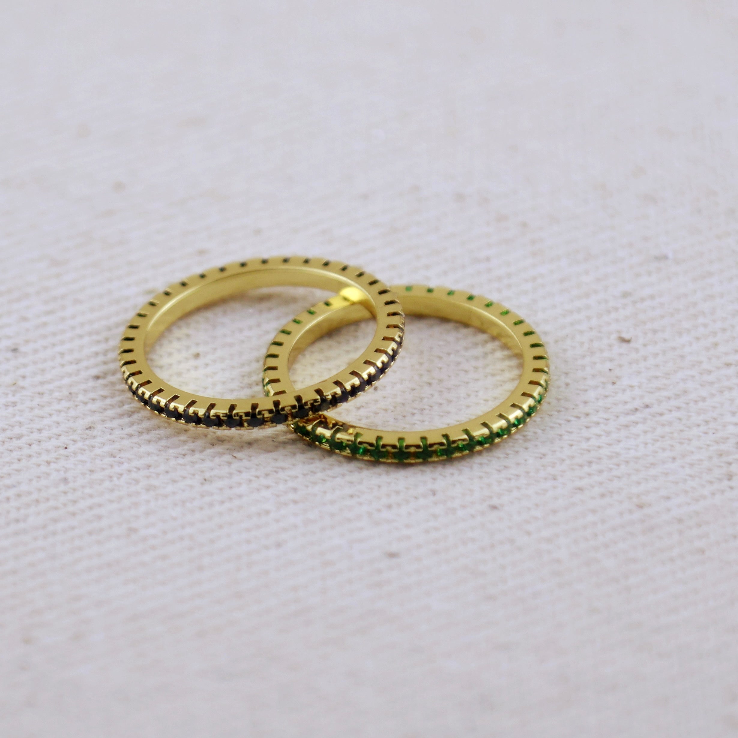 Gold Filled 18k Diamond Color Eternity Micro Cubic Zirconia Stone Ring - Emerald and Black Colors Available