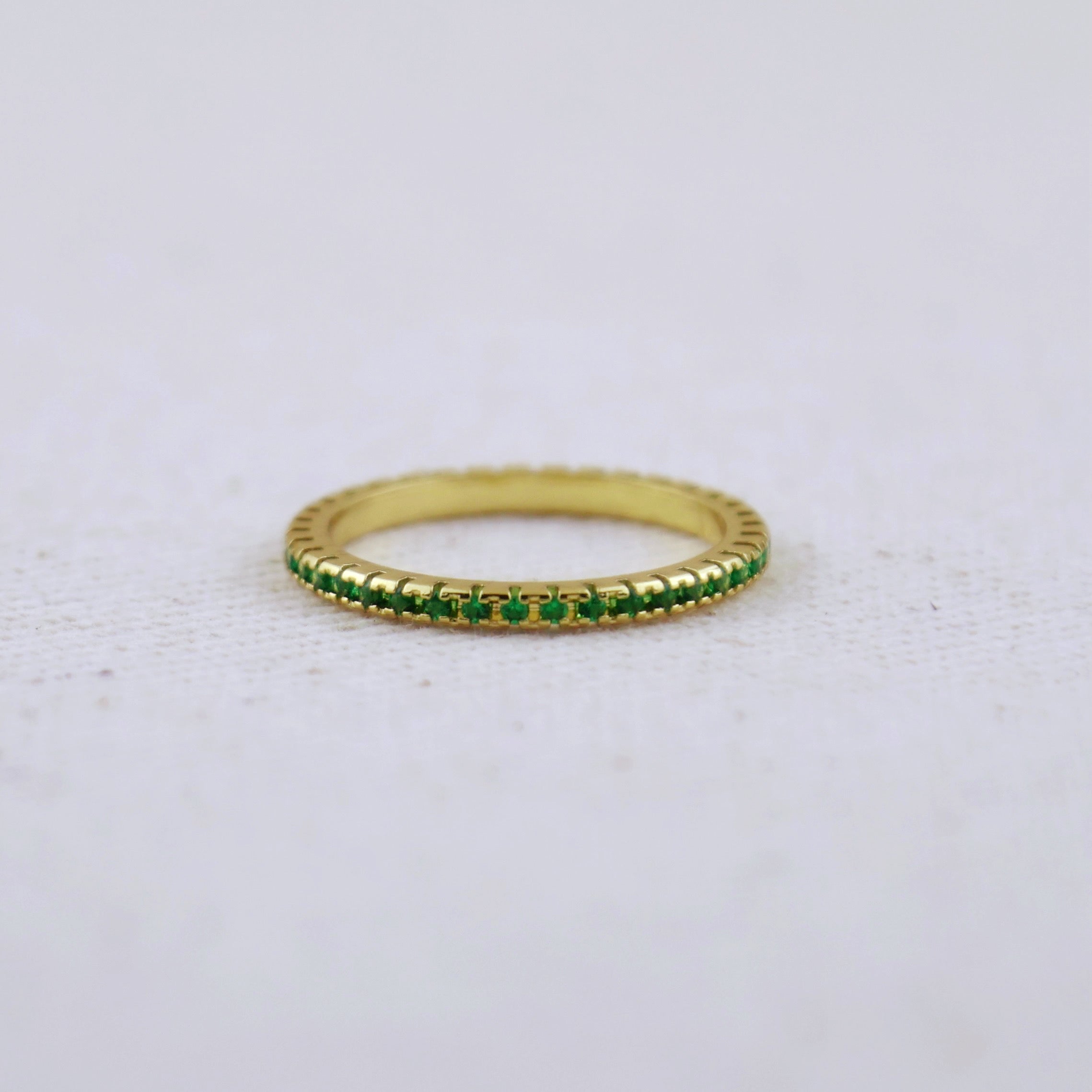 Gold Filled 18k Diamond Color Eternity Micro Cubic Zirconia Stone Ring - Emerald and Black Colors Available