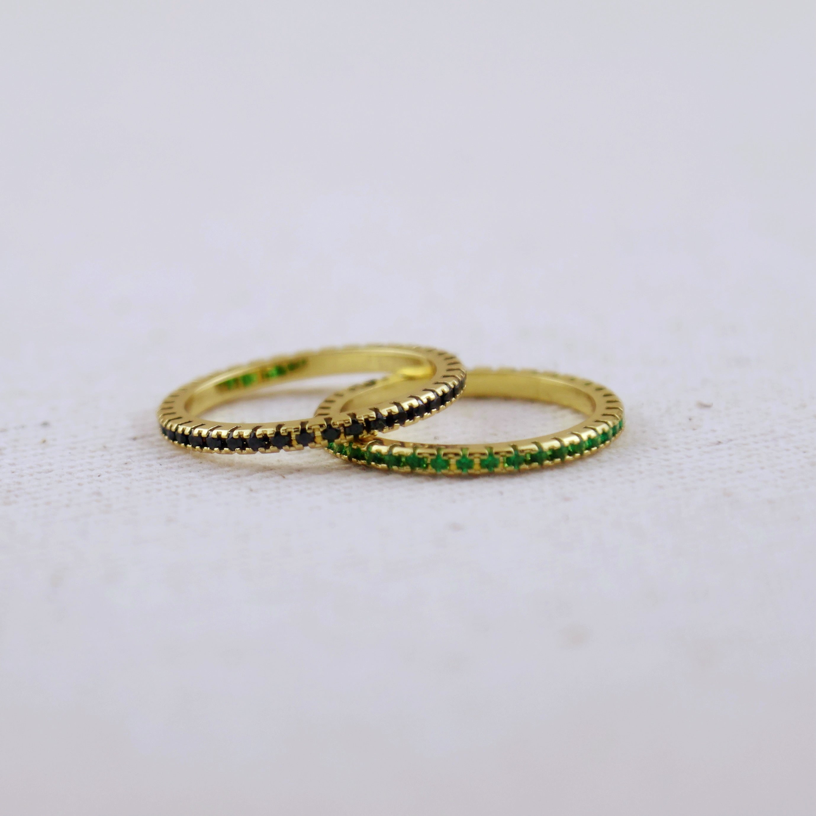 Gold Filled 18k Diamond Color Eternity Micro Cubic Zirconia Stone Ring - Emerald and Black Colors Available