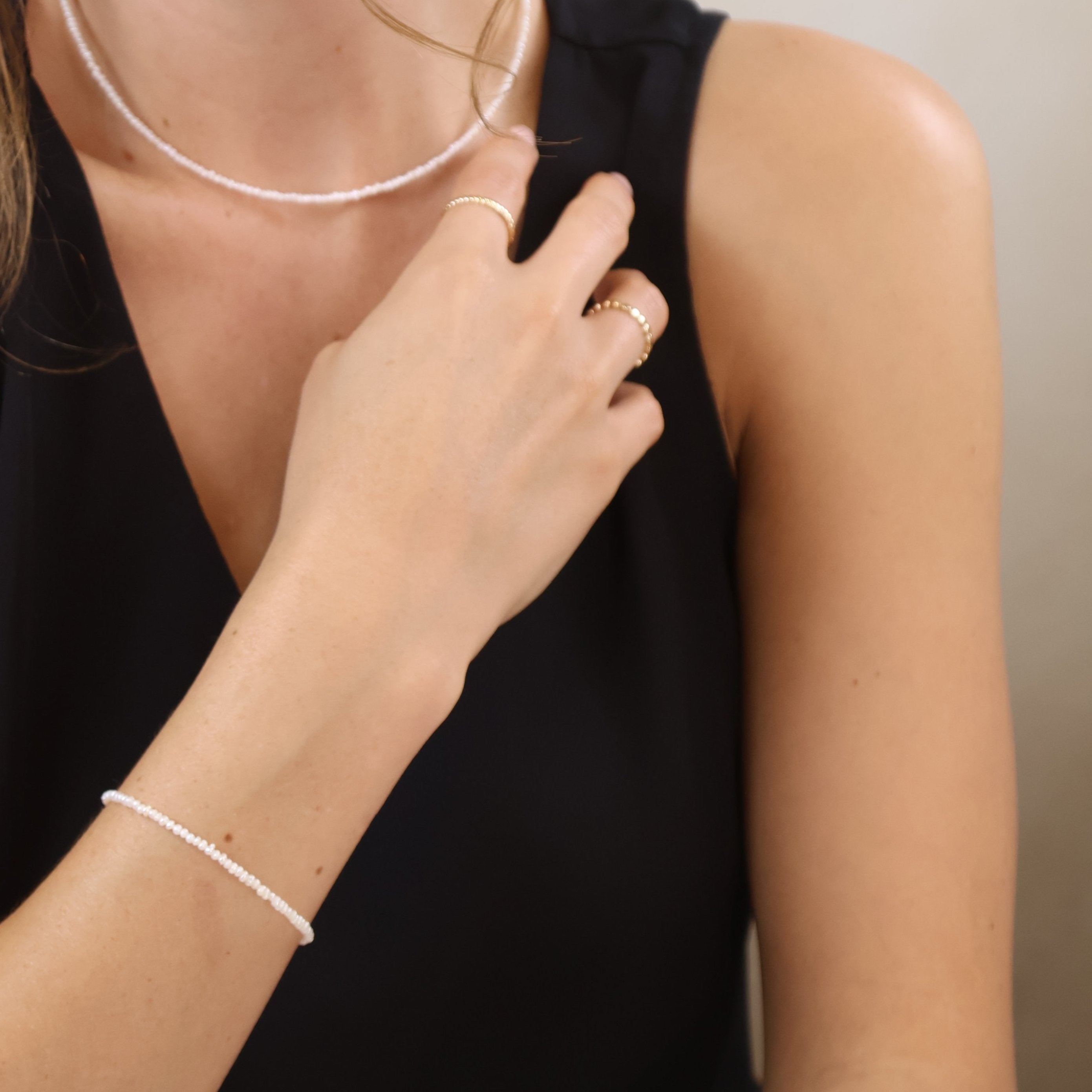 Gold Micro 9k Fresh Water Pearls Bracelet