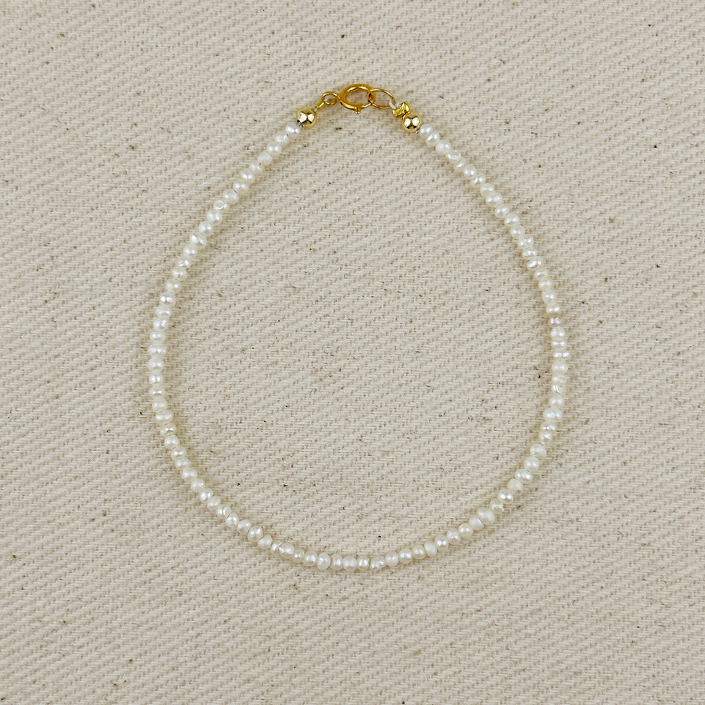 Gold Micro 9k Fresh Water Pearls Bracelet