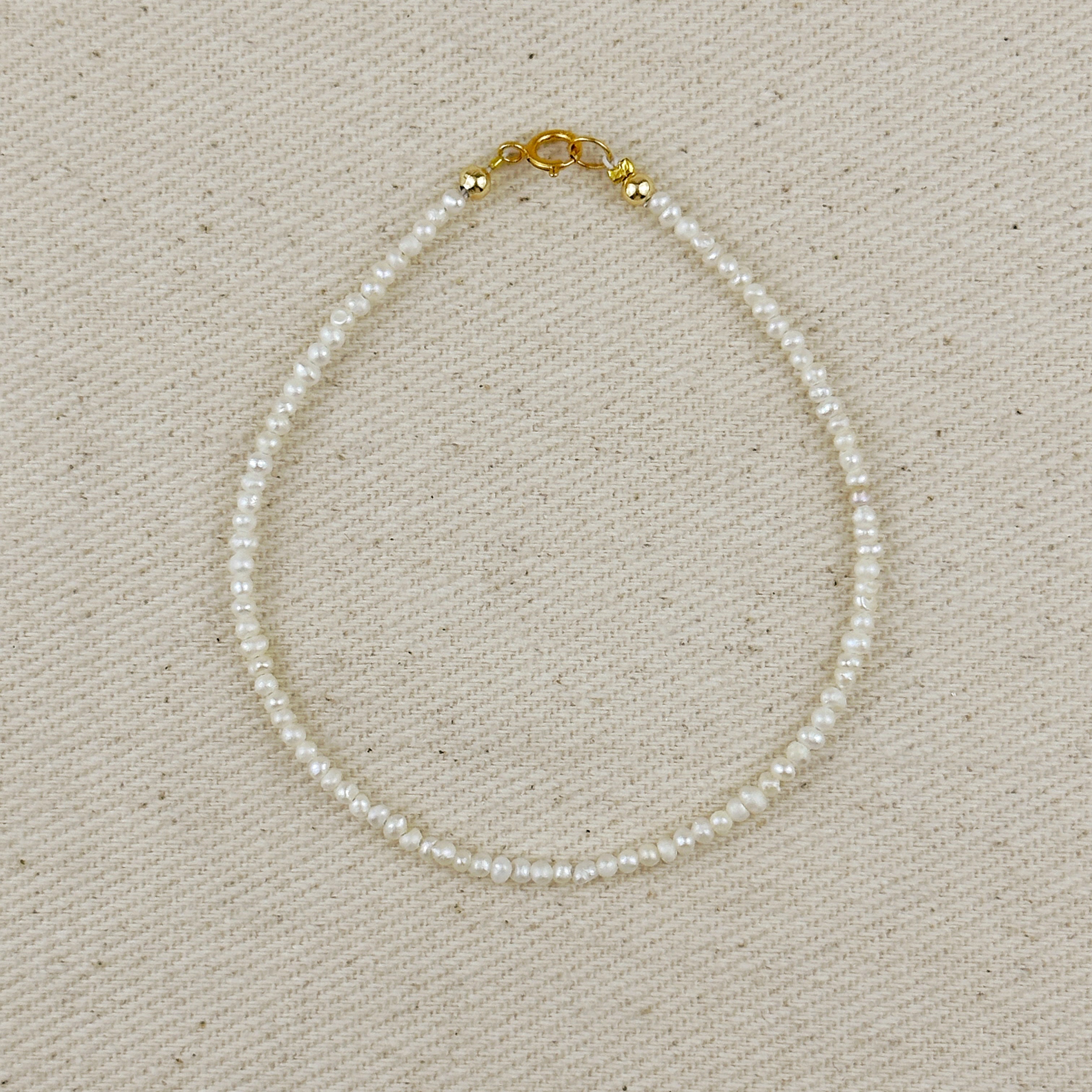 Gold Micro 9k Fresh Water Pearls Bracelet
