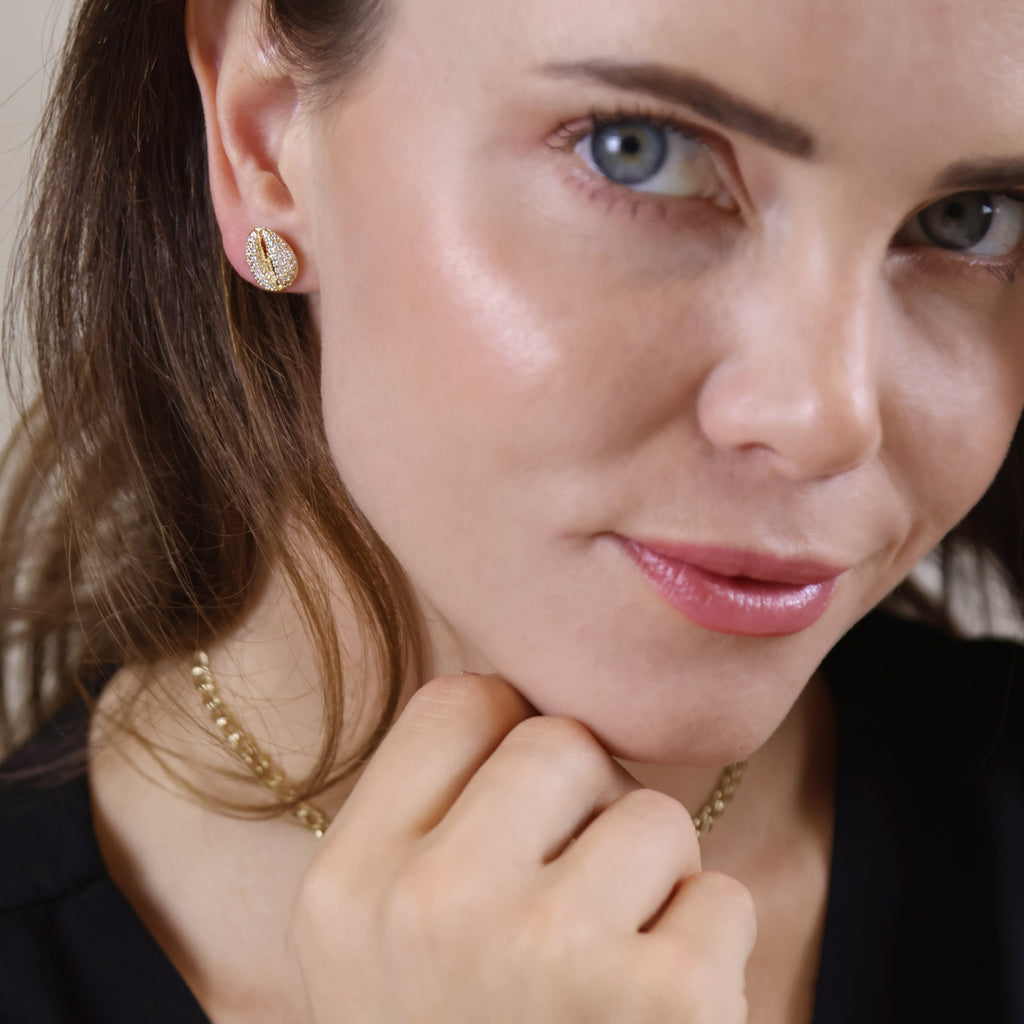 Cowrie CZ Stud Earrings 18k Gold Filled