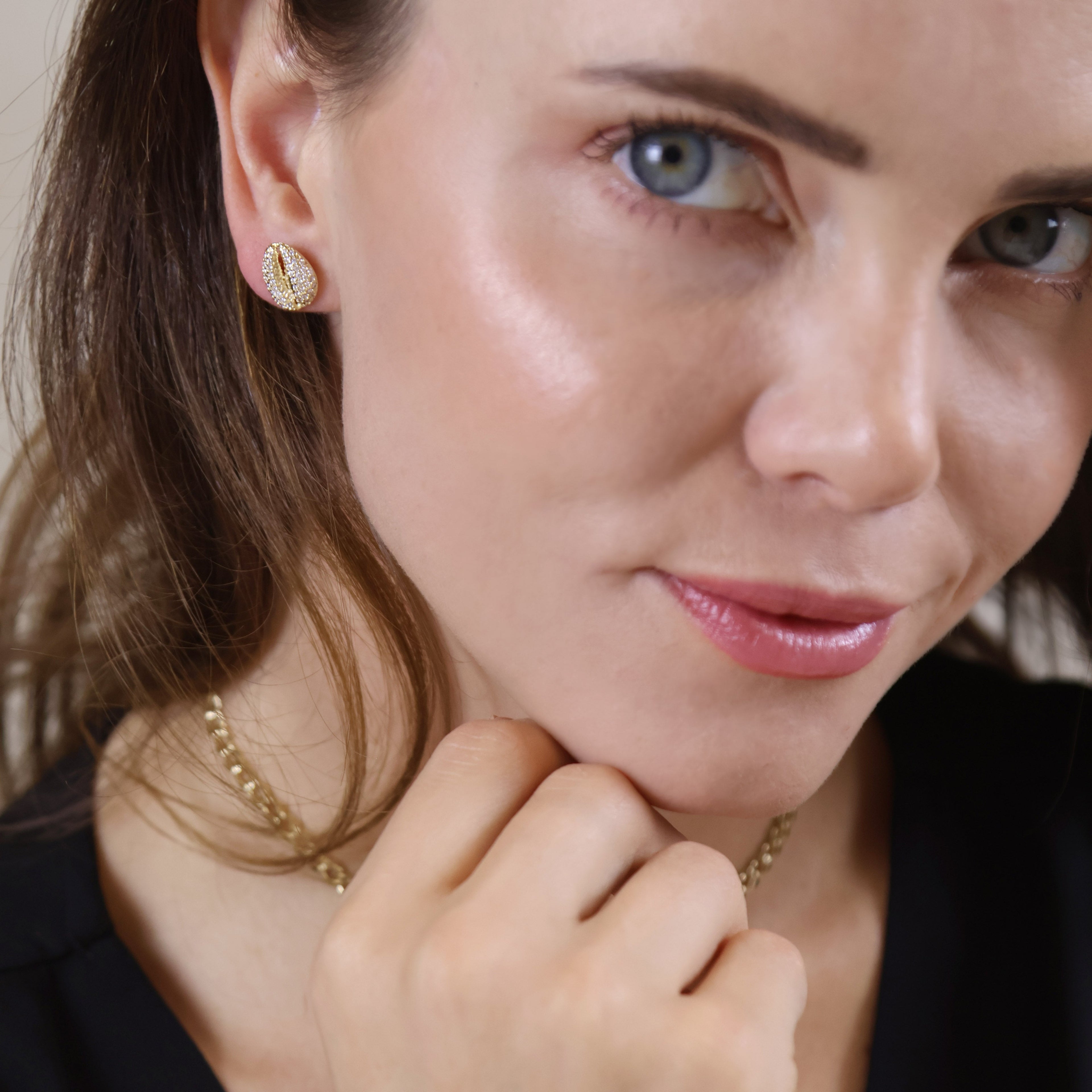 Cowrie CZ Stud Earrings 18k Gold Filled