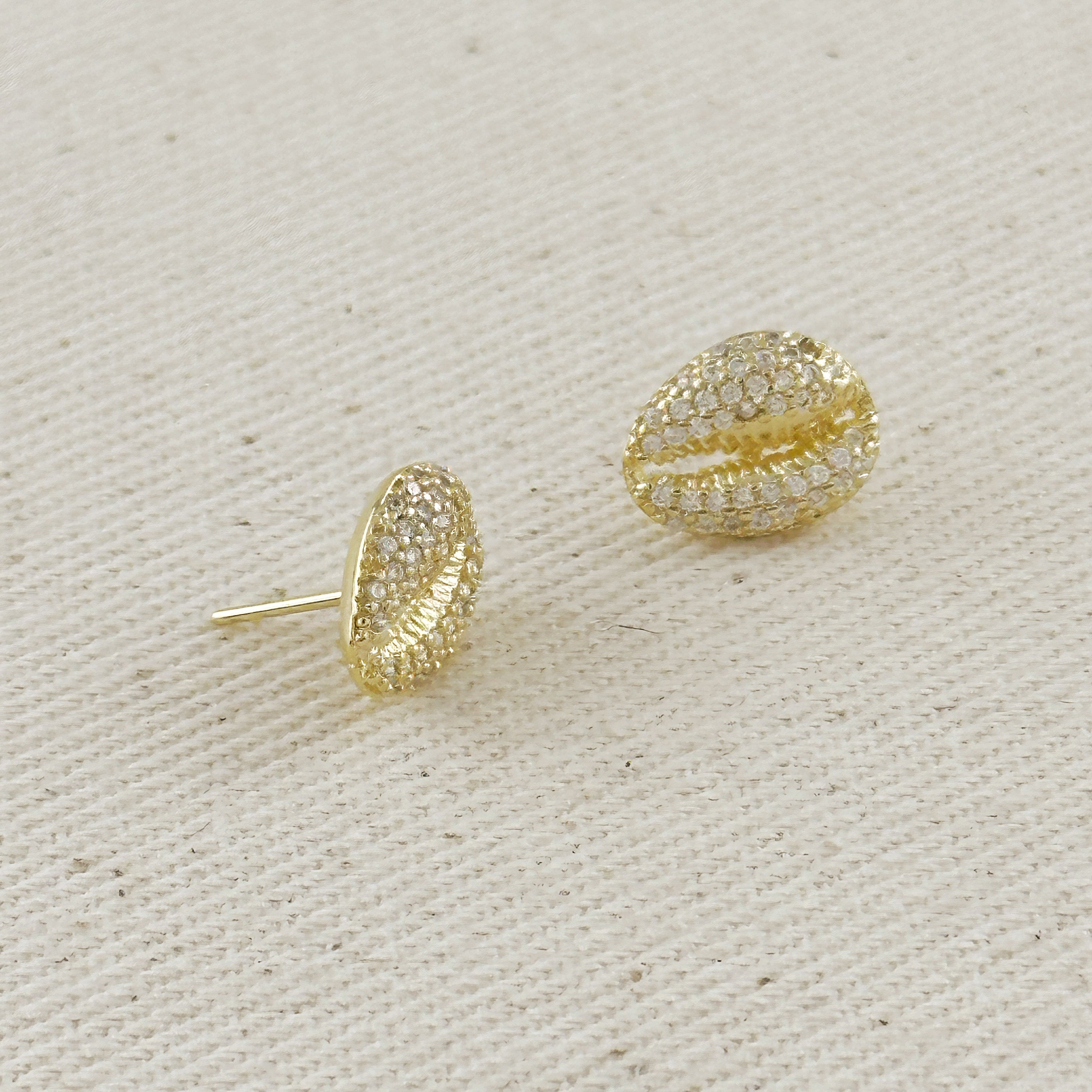 Cowrie CZ Stud Earrings 18k Gold Filled