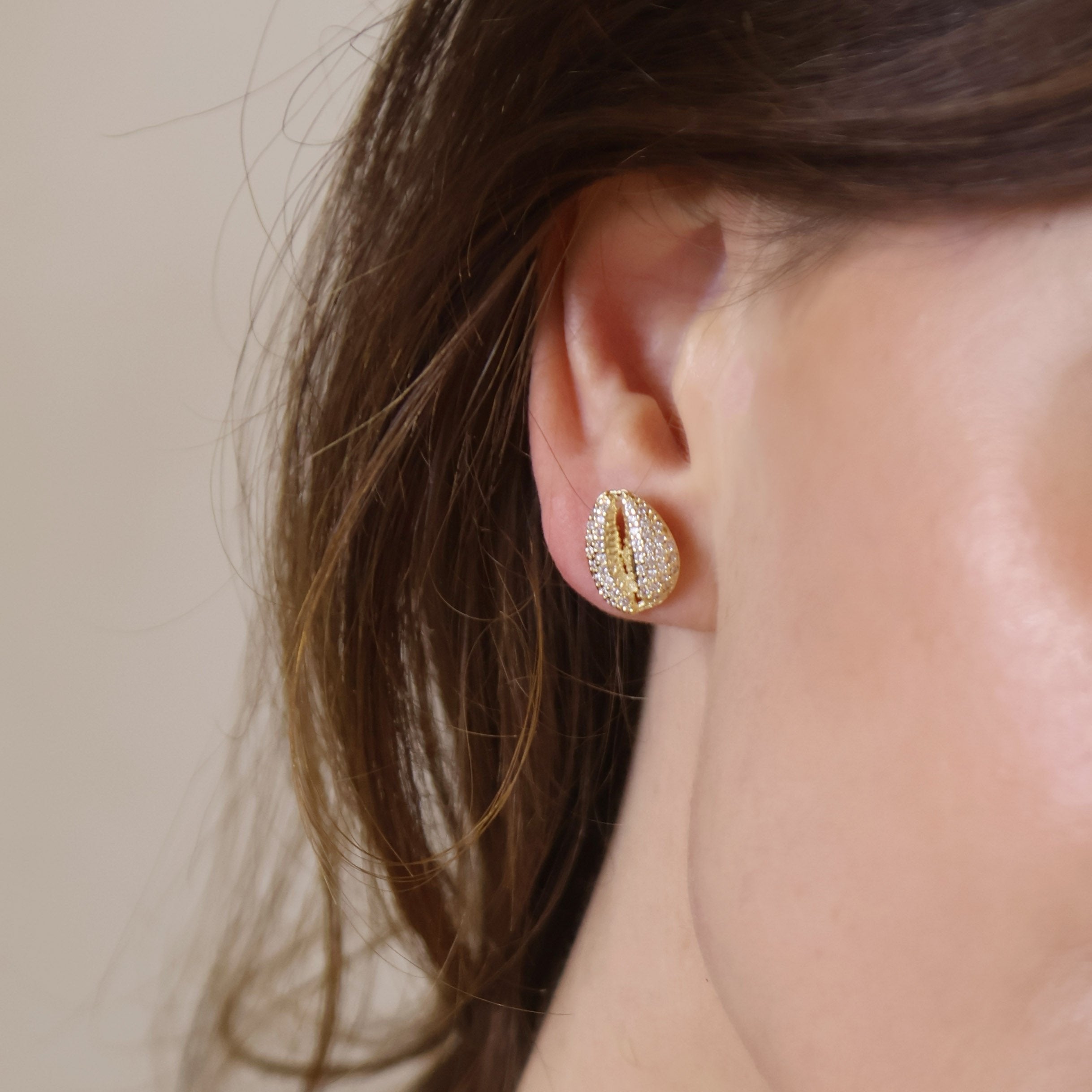 Cowrie CZ Stud Earrings 18k Gold Filled