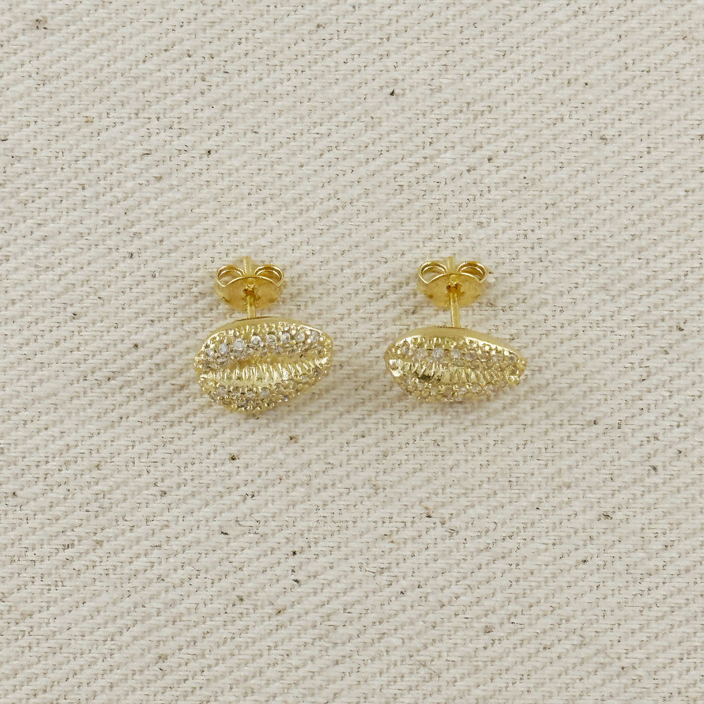 Cowrie CZ Stud Earrings 18k Gold Filled