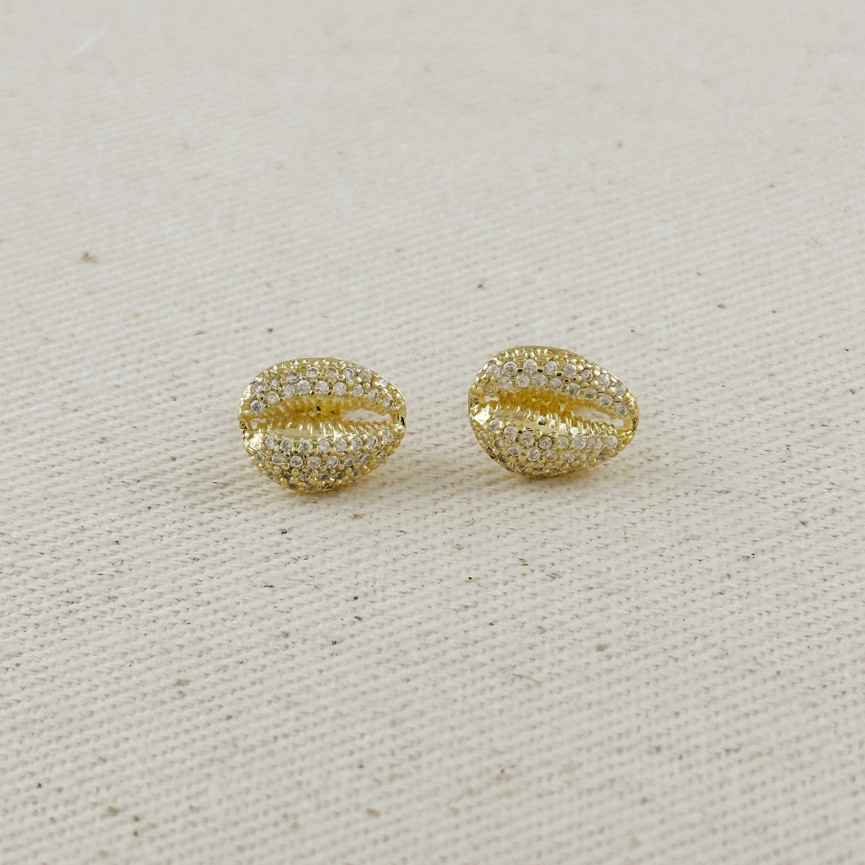 Cowrie CZ Stud Earrings 18k Gold Filled