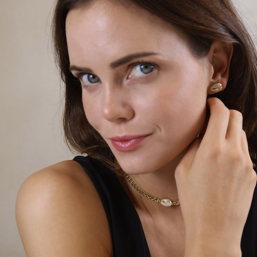 Cowrie CZ Stud Earrings 18k Gold Filled