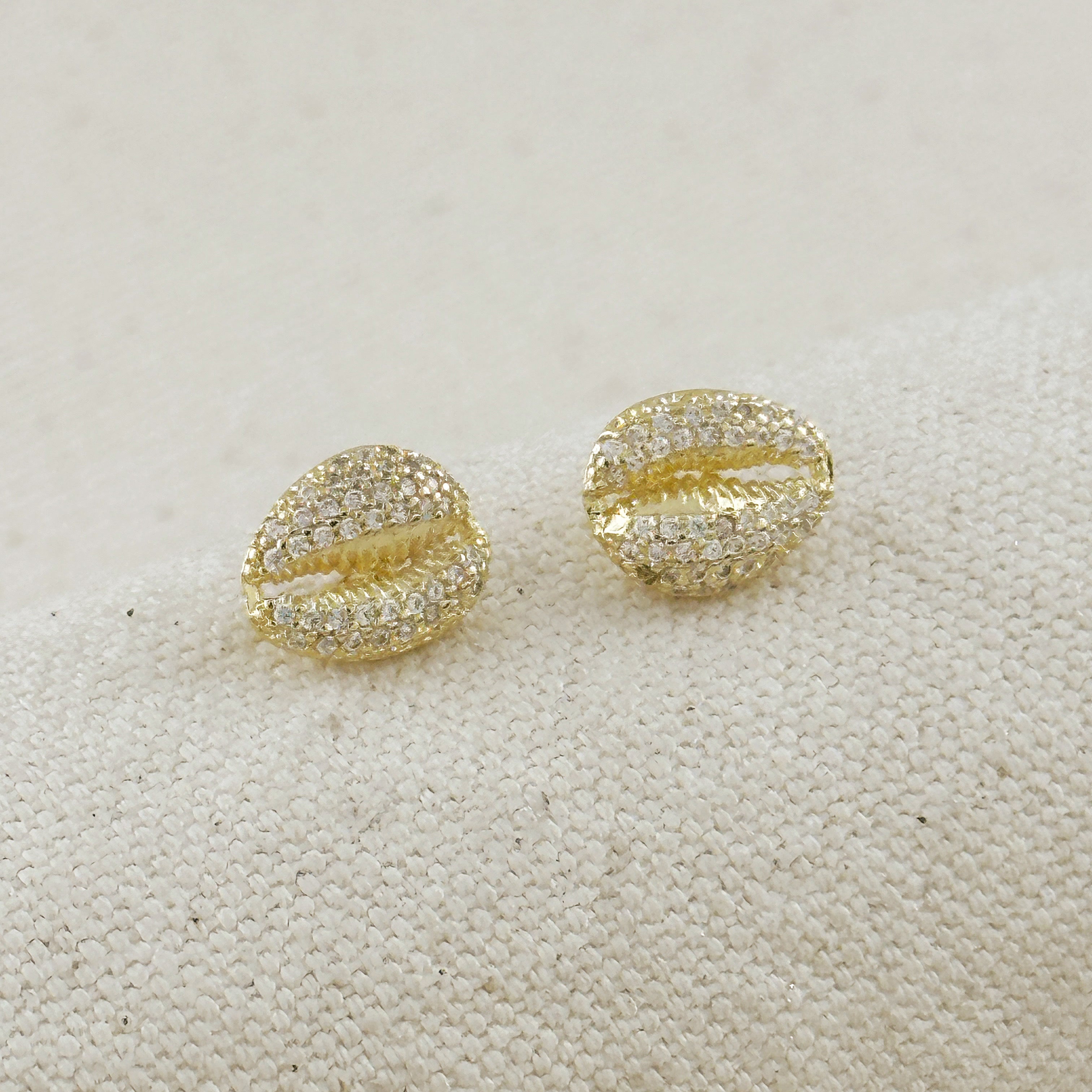 Cowrie CZ Stud Earrings 18k Gold Filled