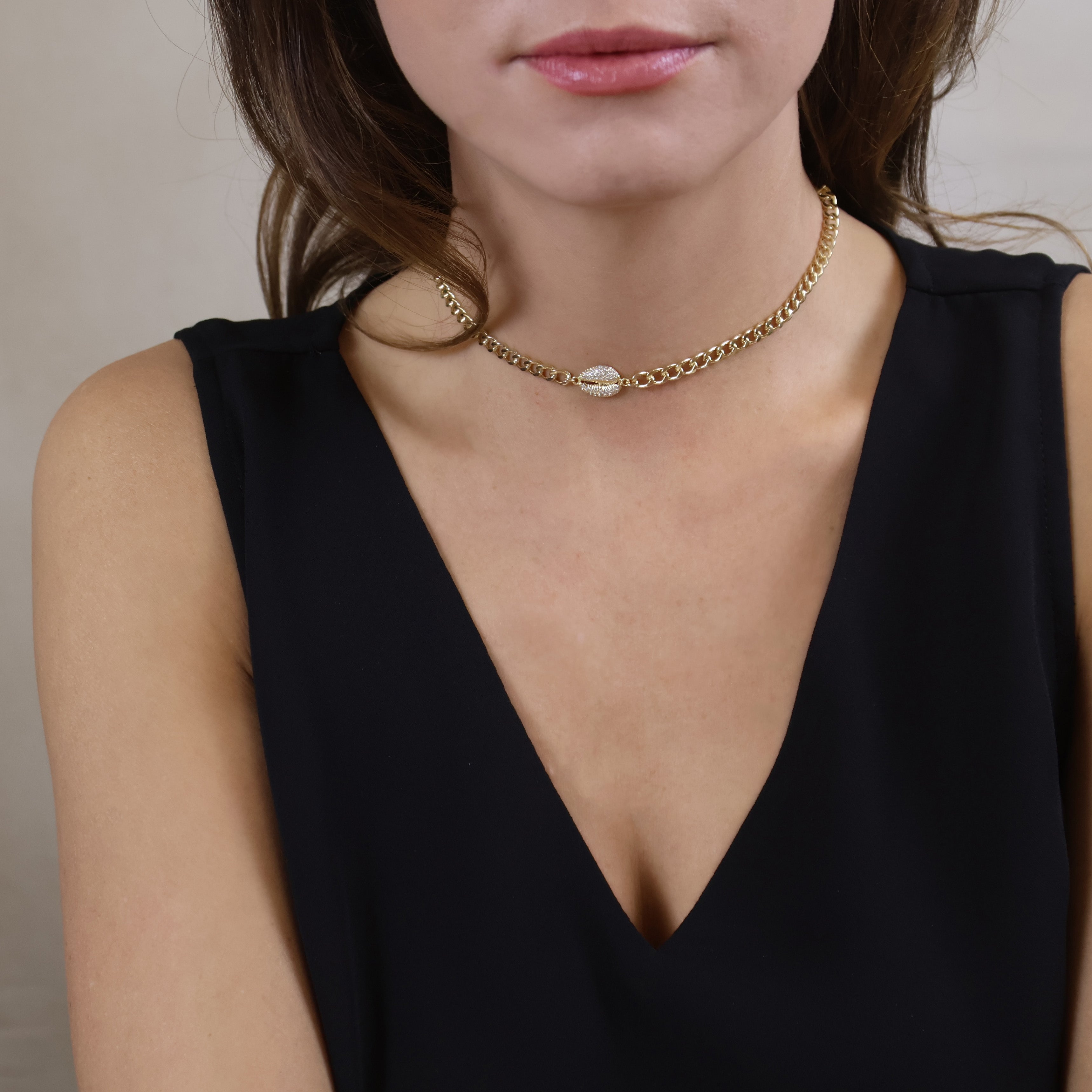 Choker 18k Gold Filled Cowrie CZ