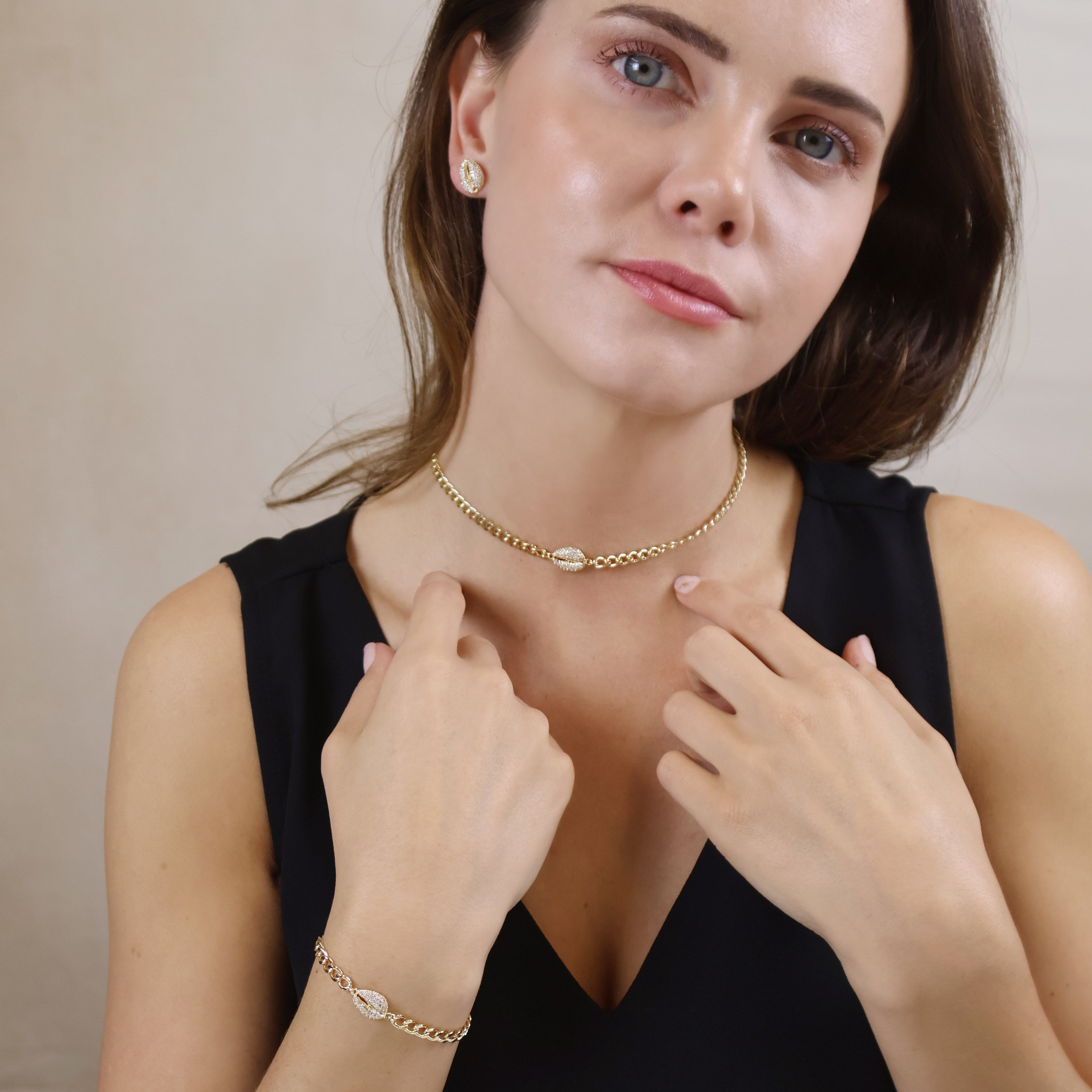 Choker 18k Gold Filled Cowrie CZ