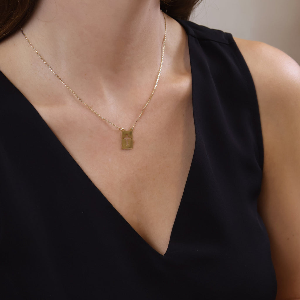 Cross Plate Necklace 18k Gold Filled