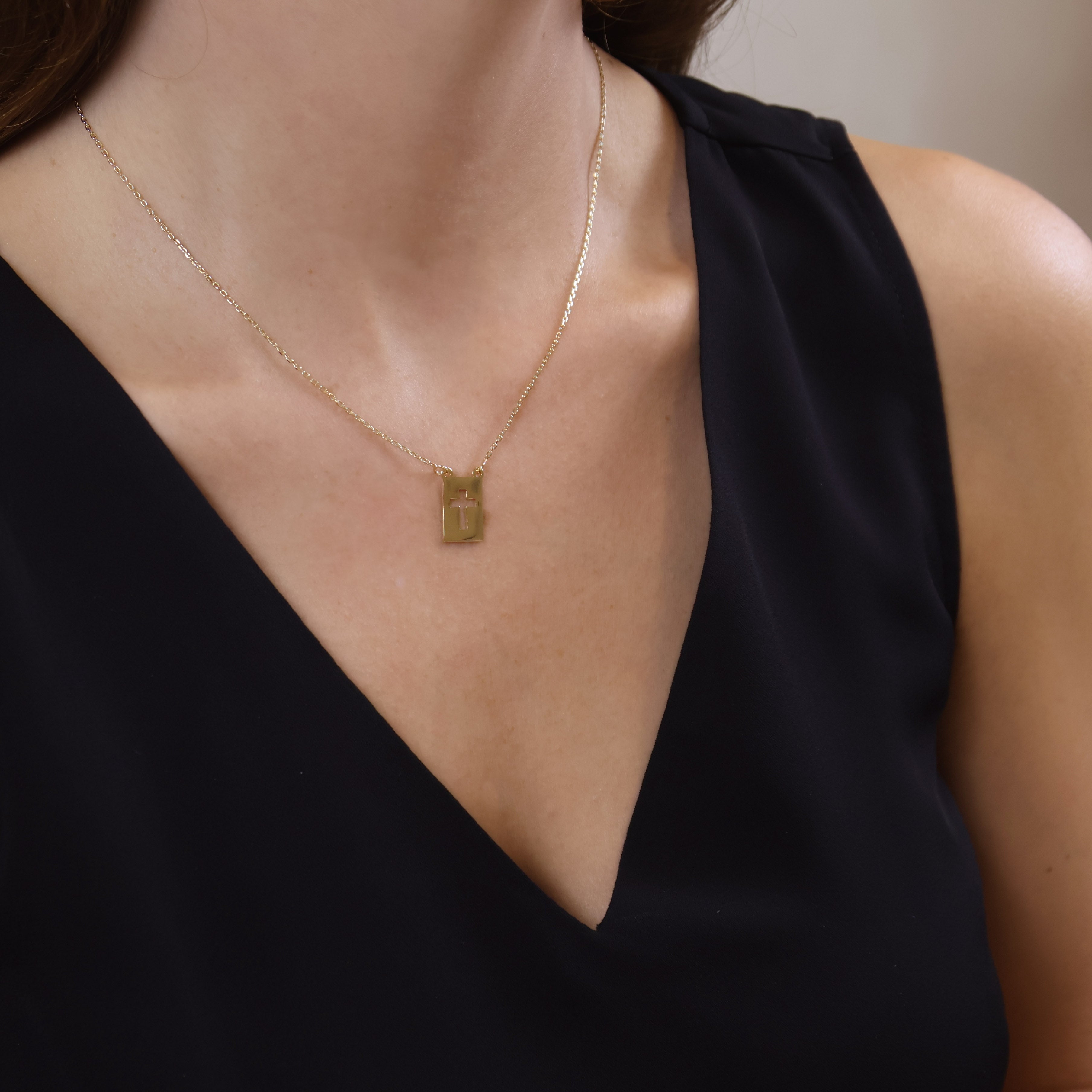 Cross Plate Necklace 18k Gold Filled