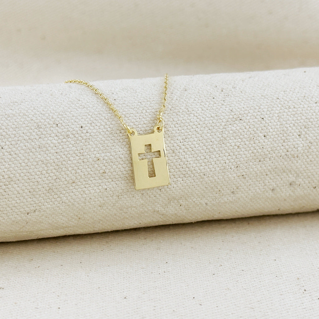 Cross Plate Necklace 18k Gold Filled