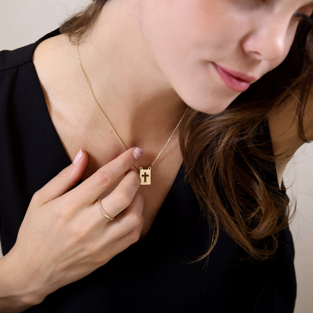 Cross Plate Necklace 18k Gold Filled