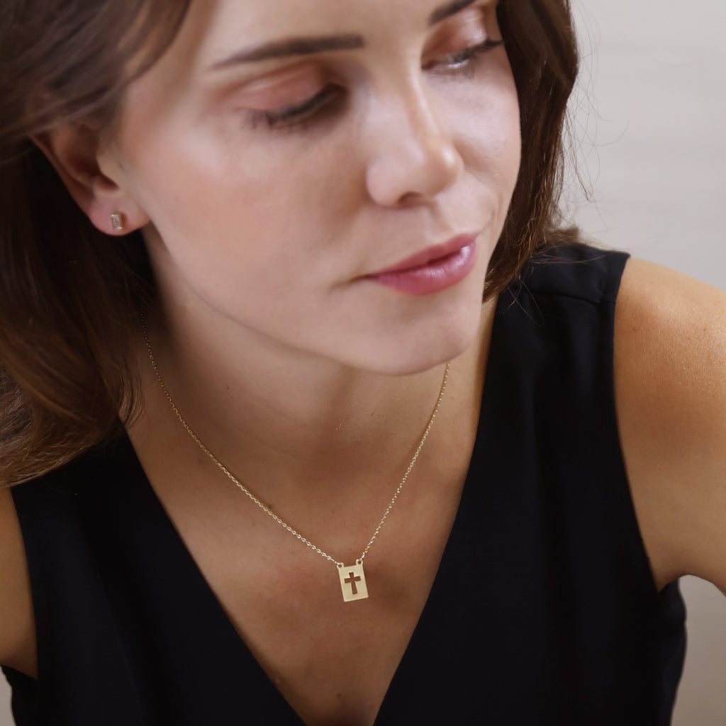 Cross Plate Necklace 18k Gold Filled