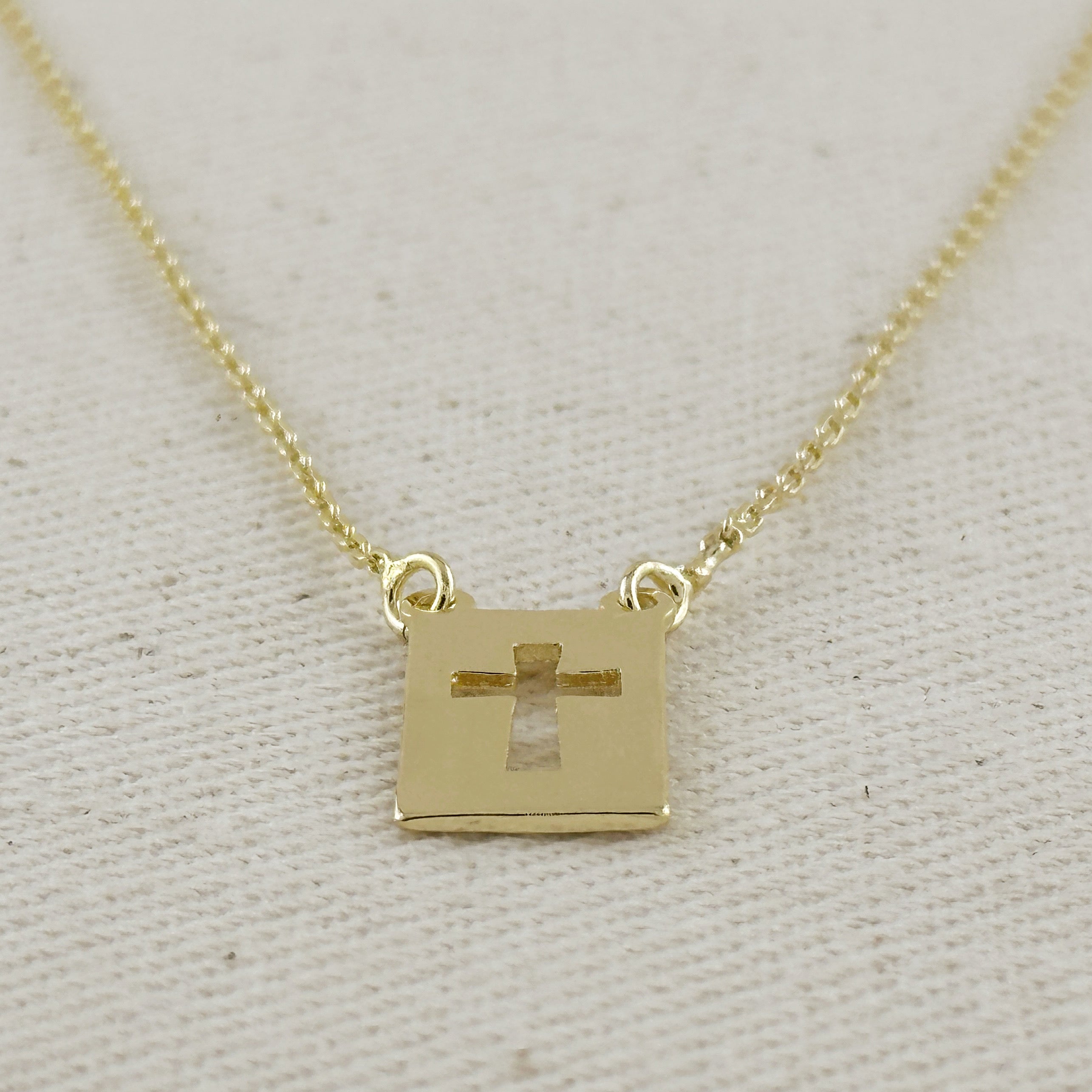 Cross Plate Necklace 18k Gold Filled