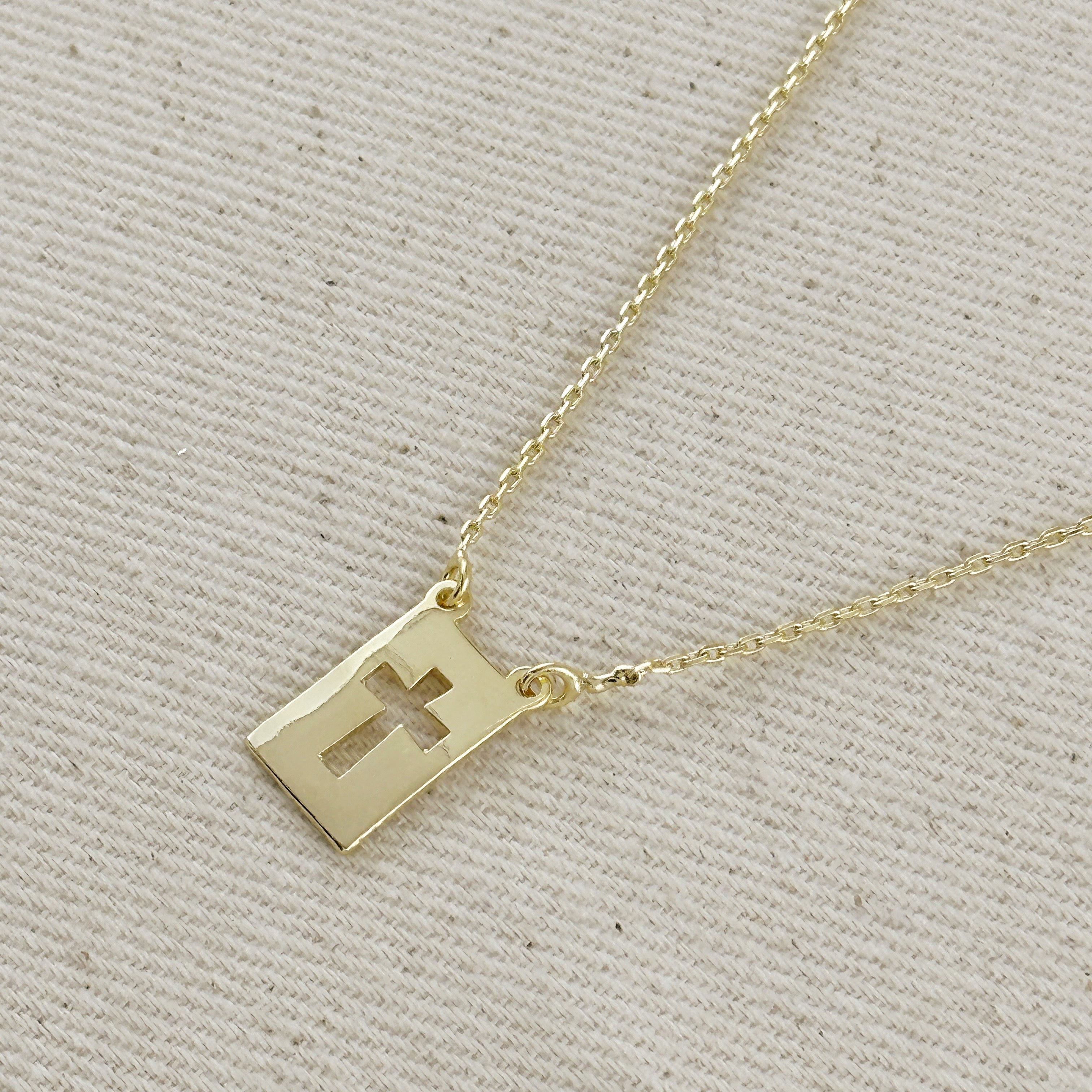 Cross Plate Necklace 18k Gold Filled