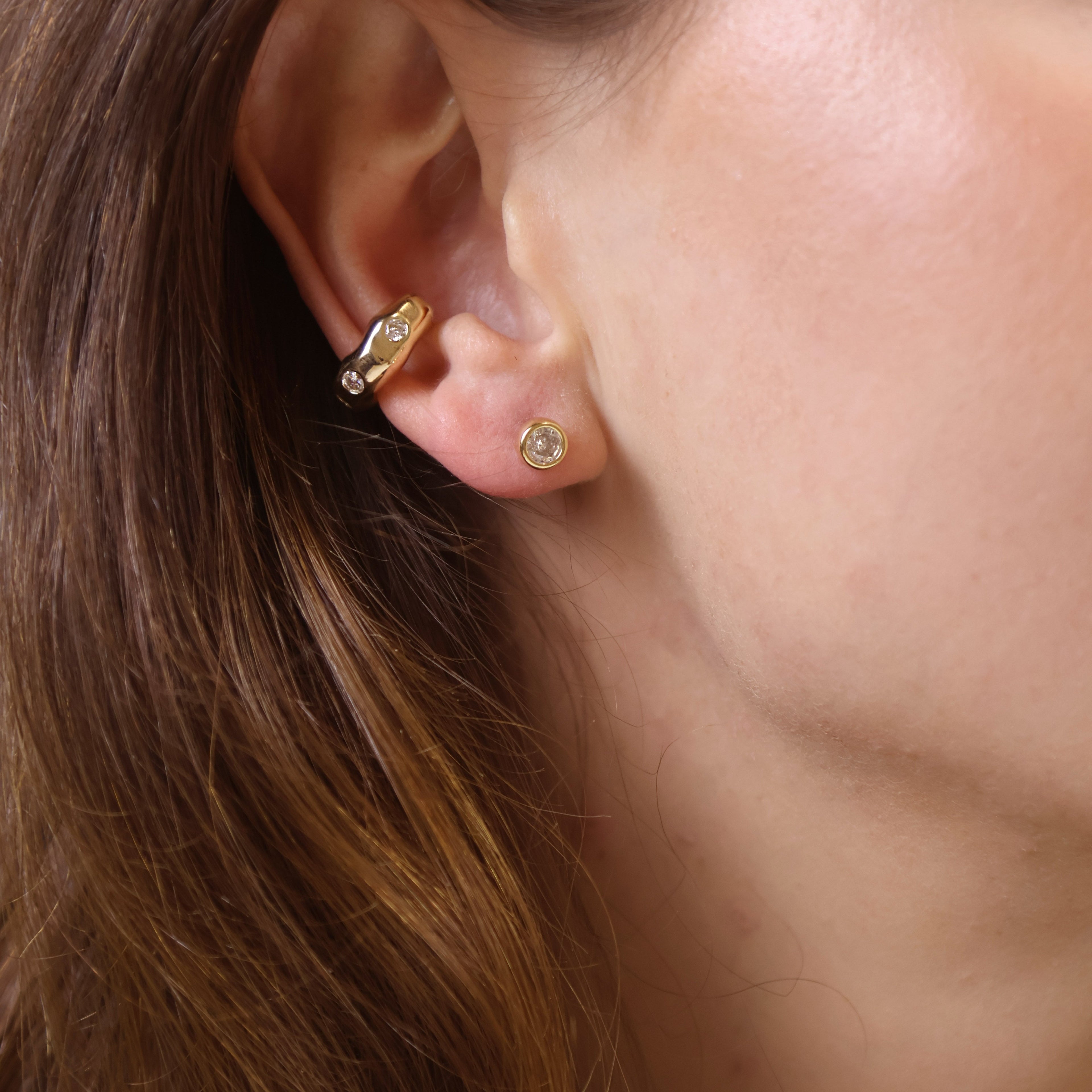 Gold Filled 18k CZ Waved Ear Cuff Earrings