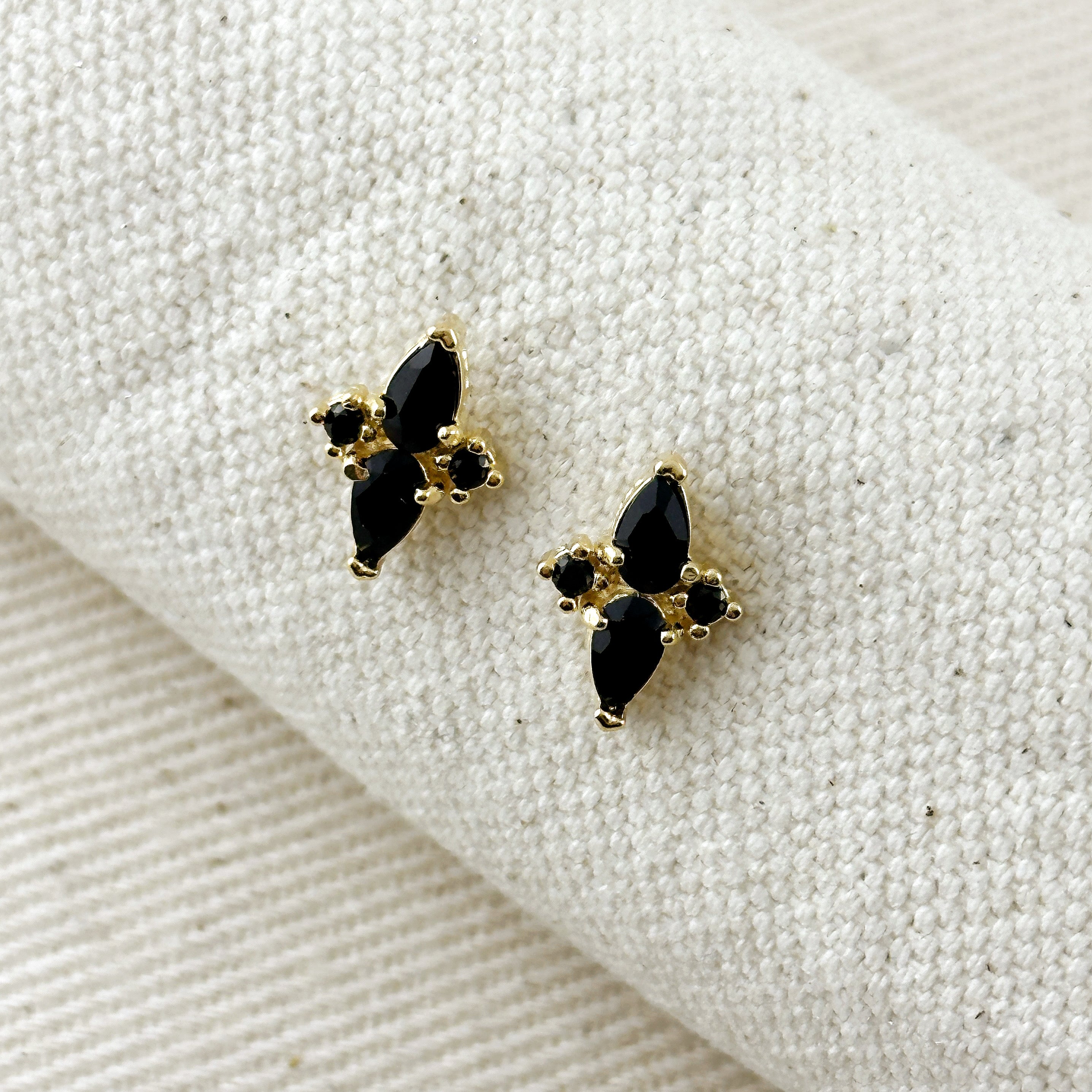 Colored Vintage Flower Stud Earrings 18k Gold Filled