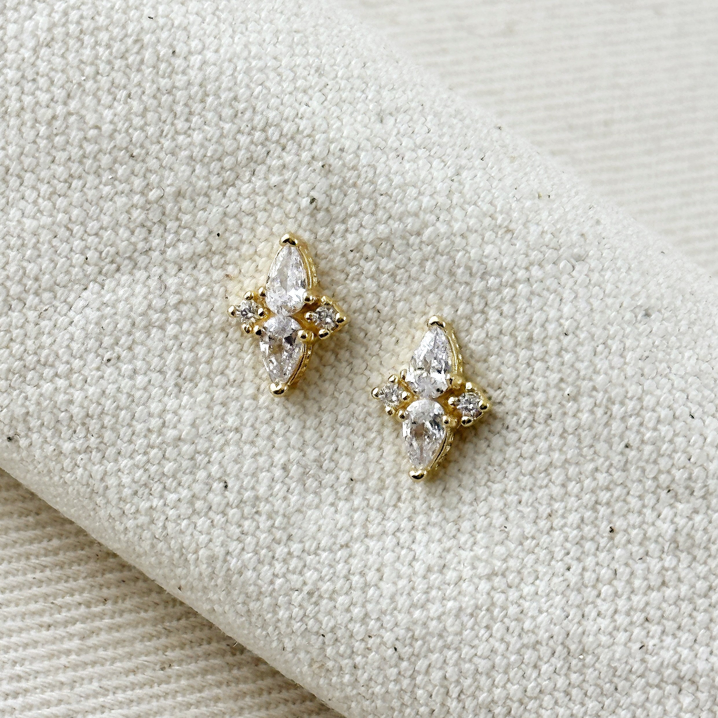 Colored Vintage Flower Stud Earrings 18k Gold Filled