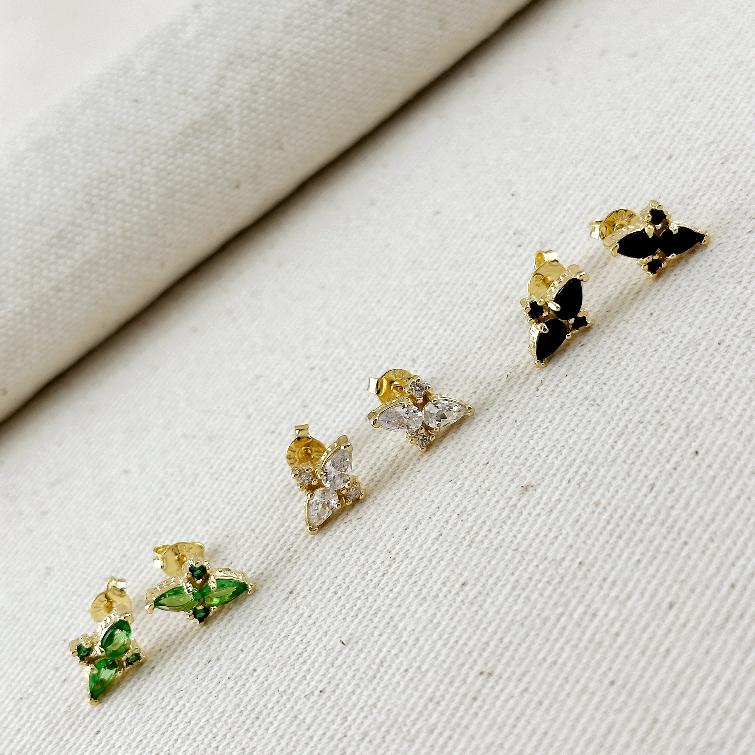 Colored Vintage Flower Stud Earrings 18k Gold Filled