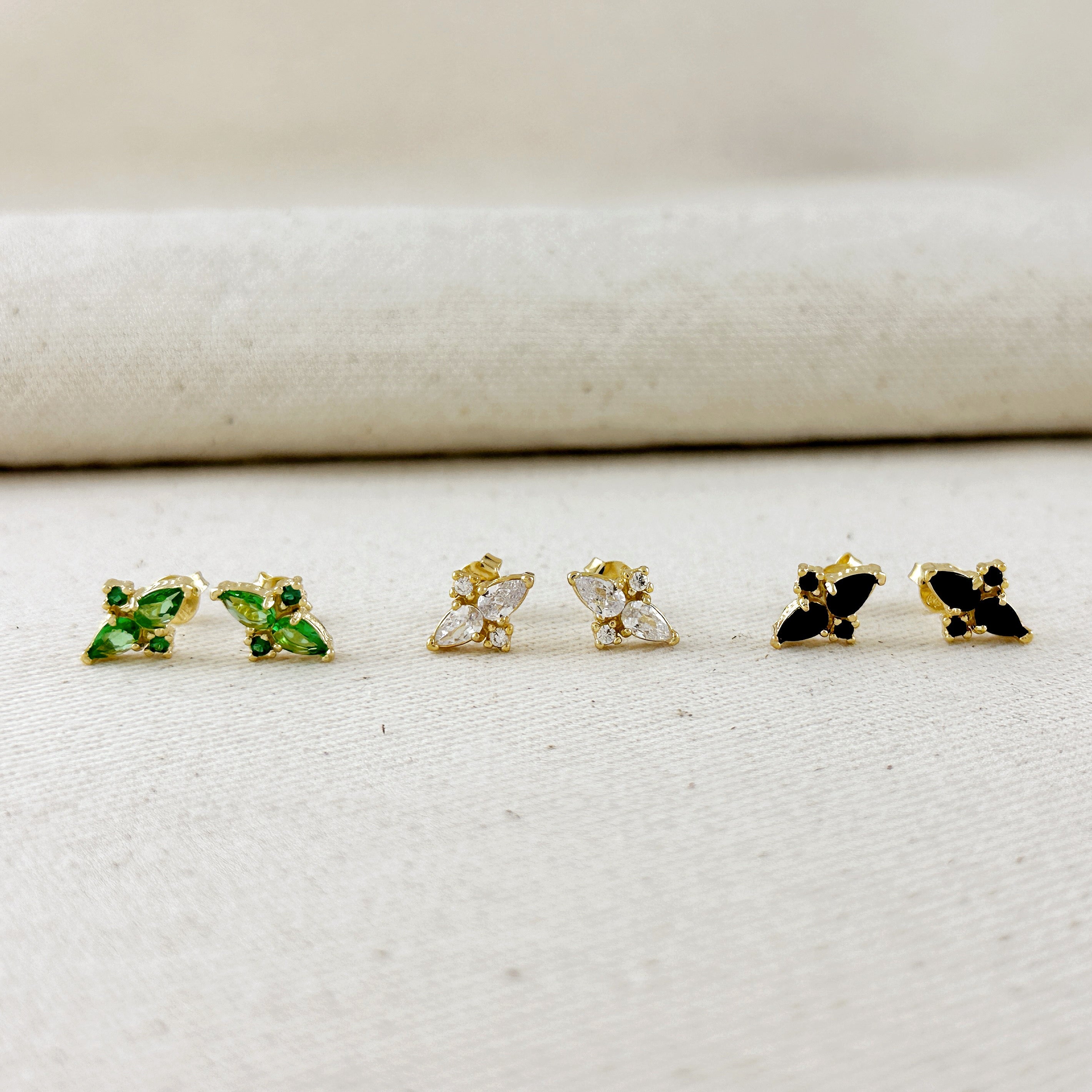 Colored Vintage Flower Stud Earrings 18k Gold Filled