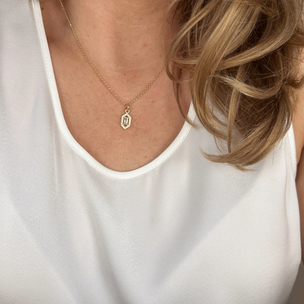 Gold Filled 18k Fancy Baguette Pendant Necklace