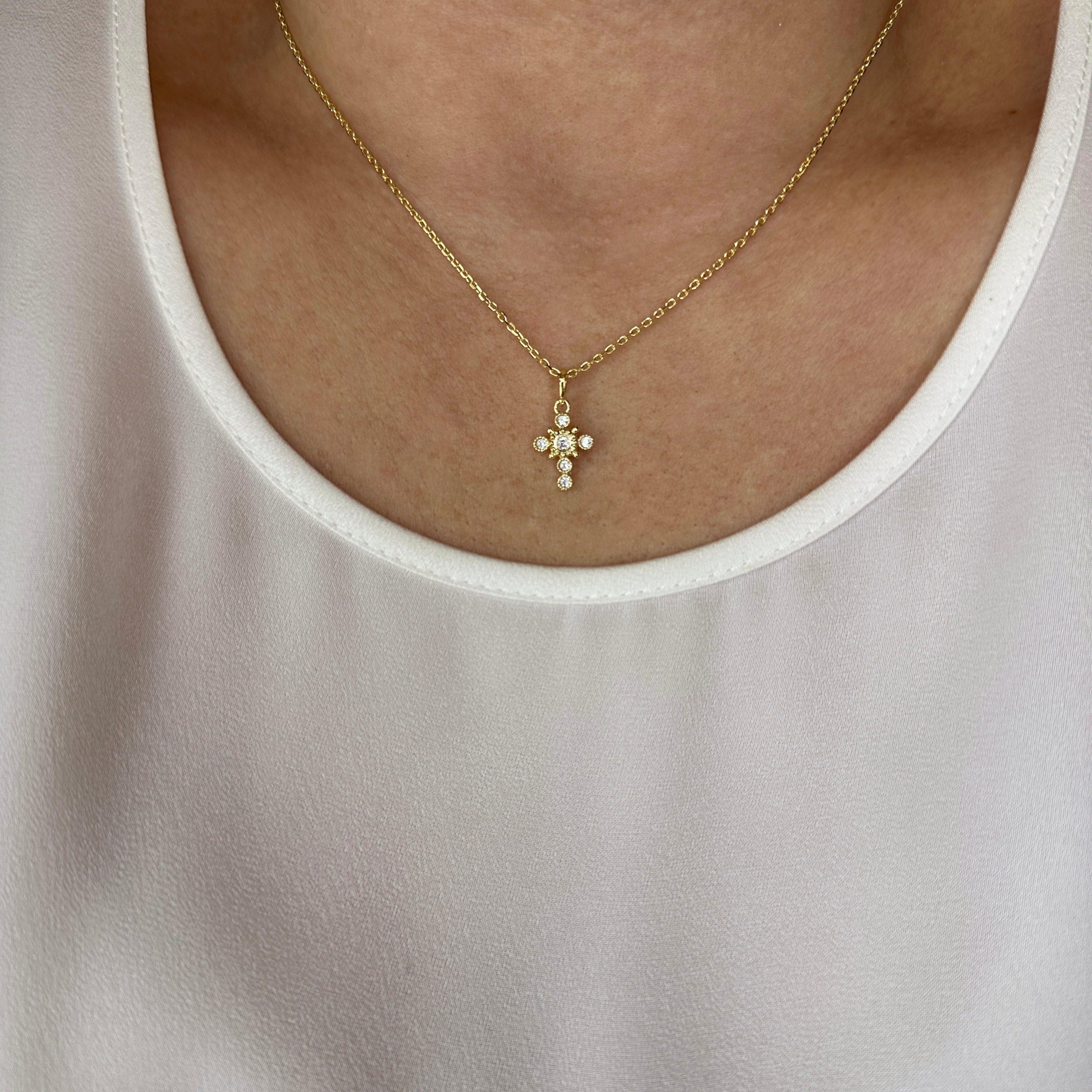 Necklace 18k Gold Filled Bezel Cross CZ