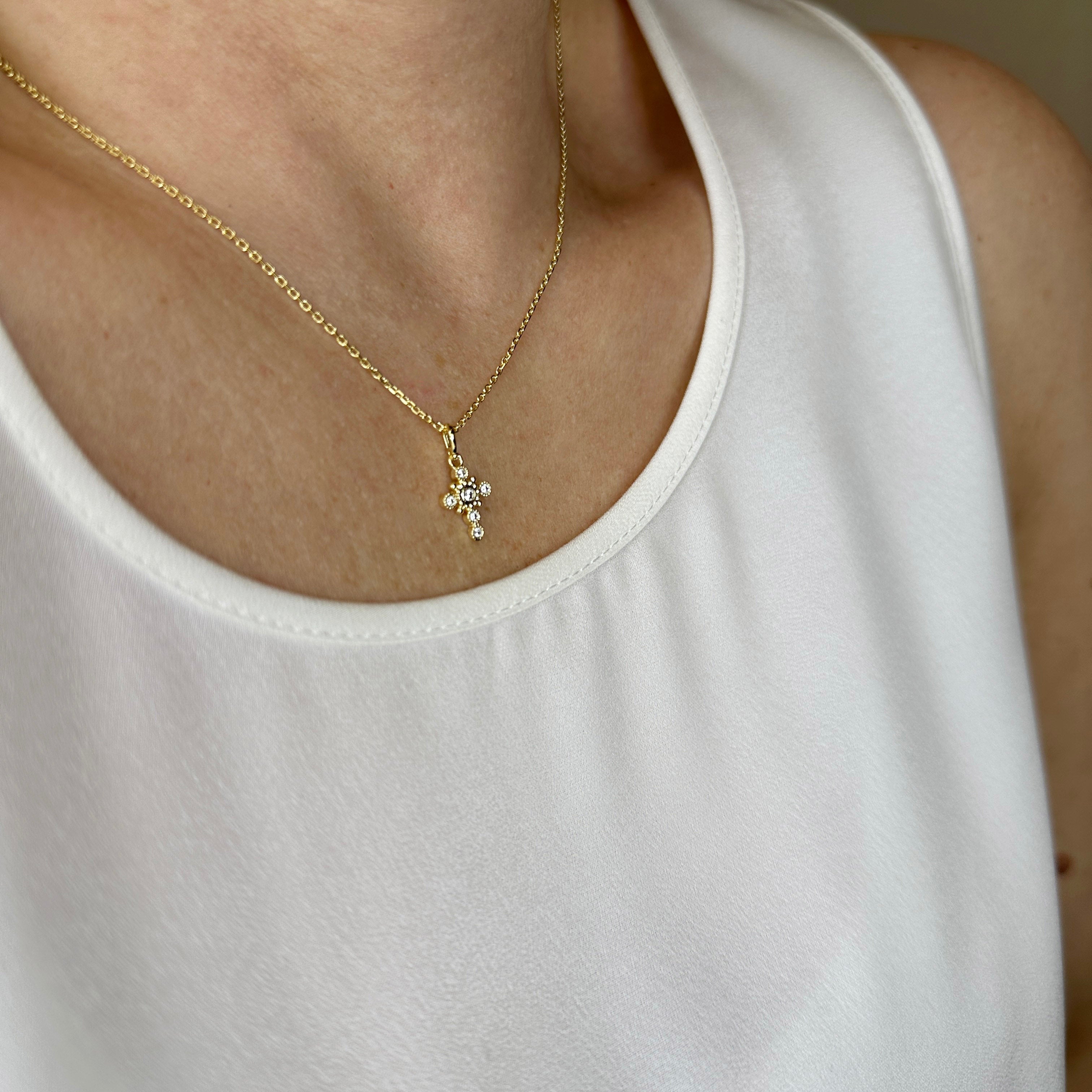 Necklace 18k Gold Filled Bezel Cross CZ