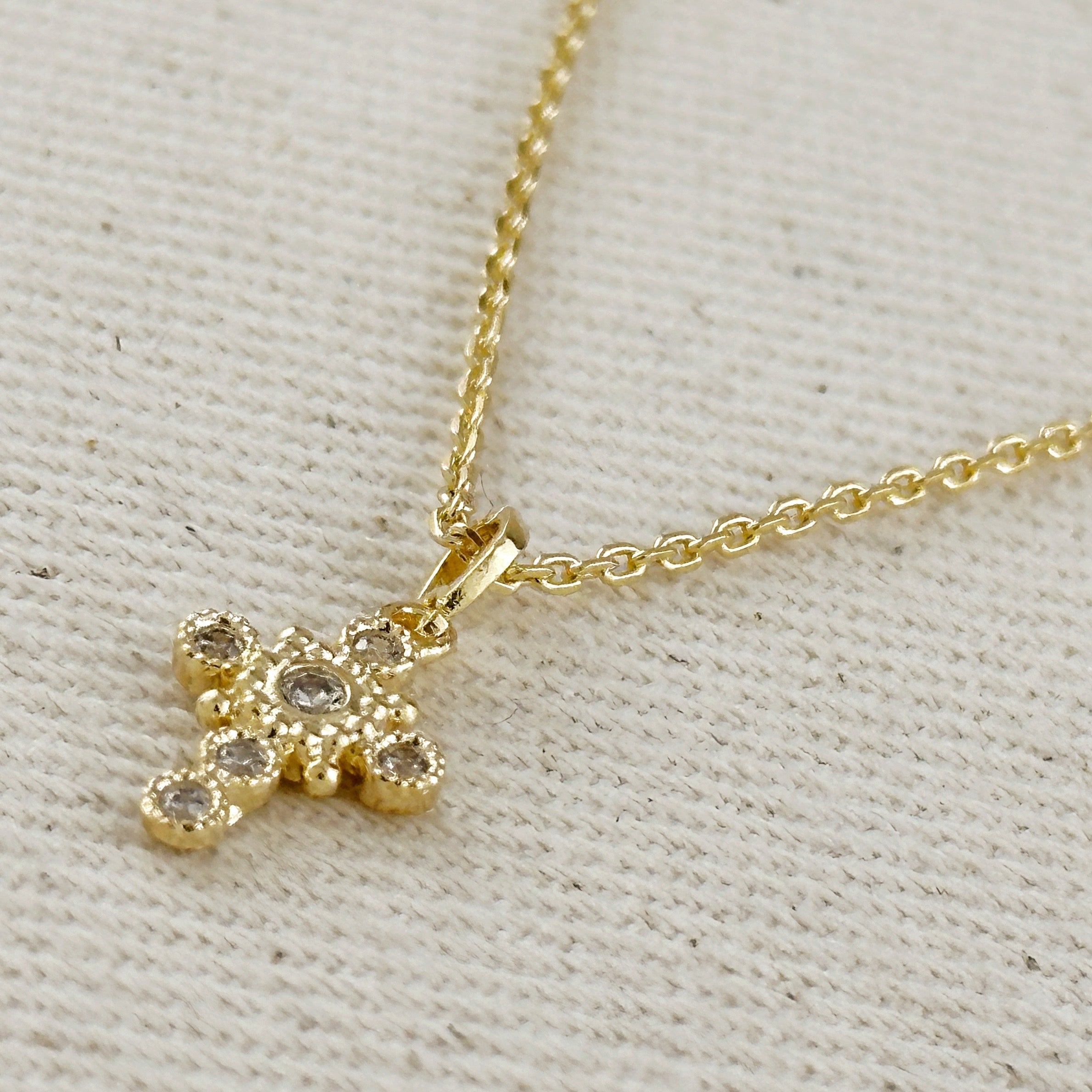 Necklace 18k Gold Filled Bezel Cross CZ