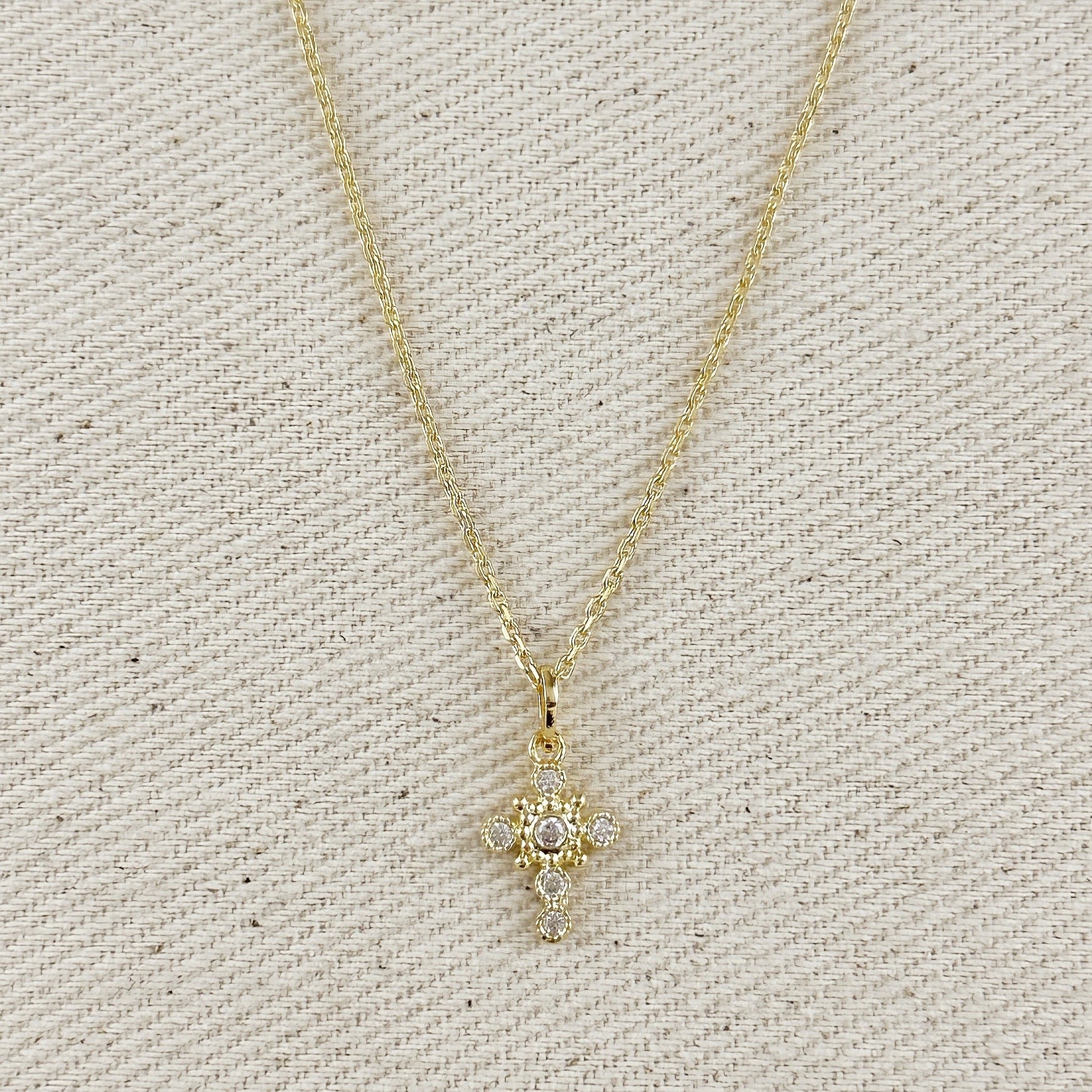 Necklace 18k Gold Filled Bezel Cross CZ