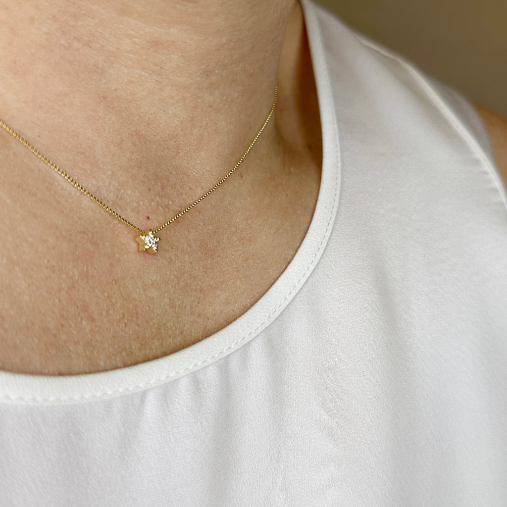 18k Gold-Filled Mini CZ Star Necklace – Dainty & Elegant