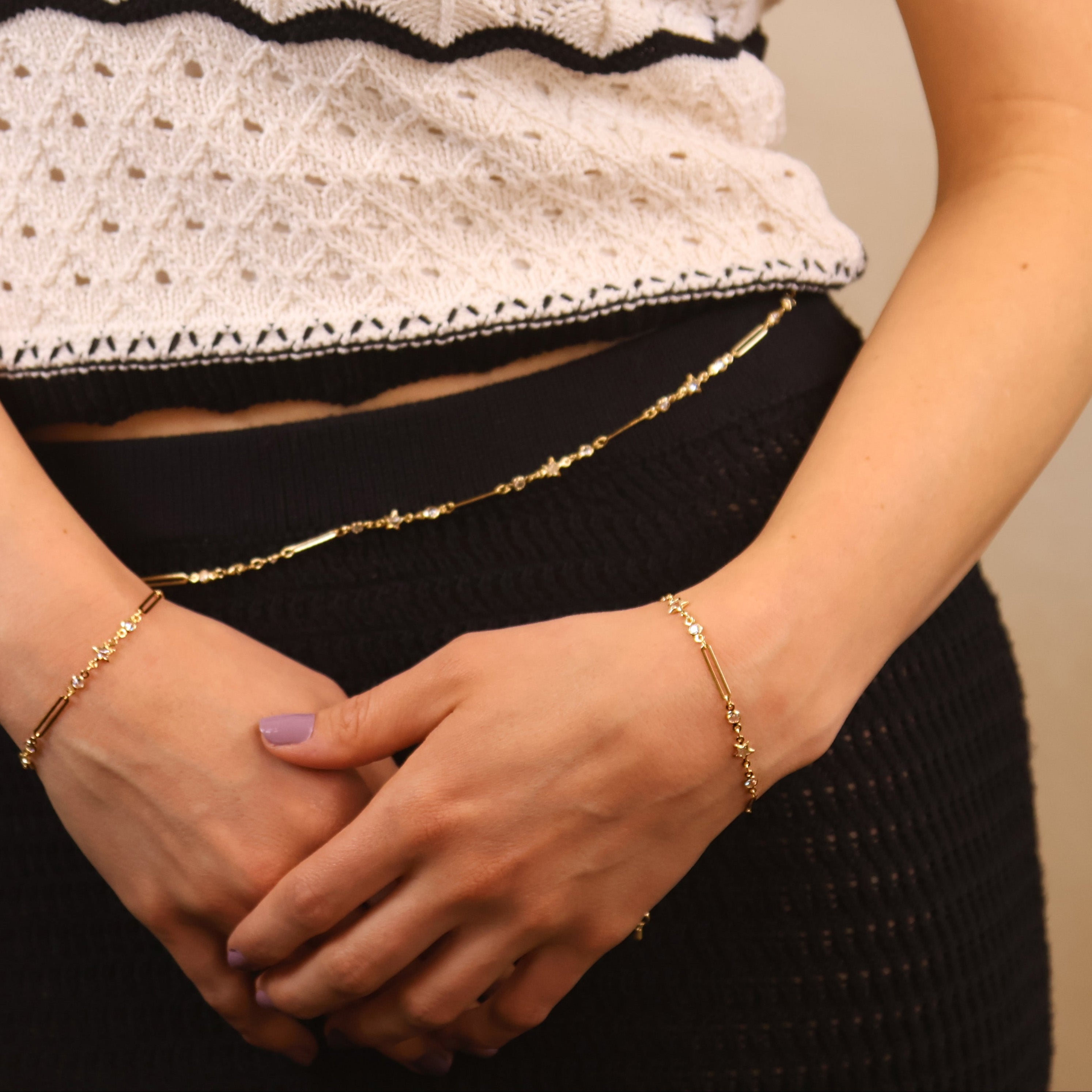 Gold Filled 18k Paperclip And Stars CZ Bracelet