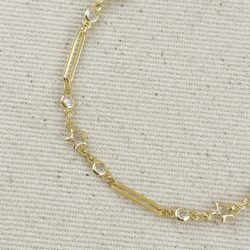 Gold Filled 18k Paperclip And Stars CZ Bracelet