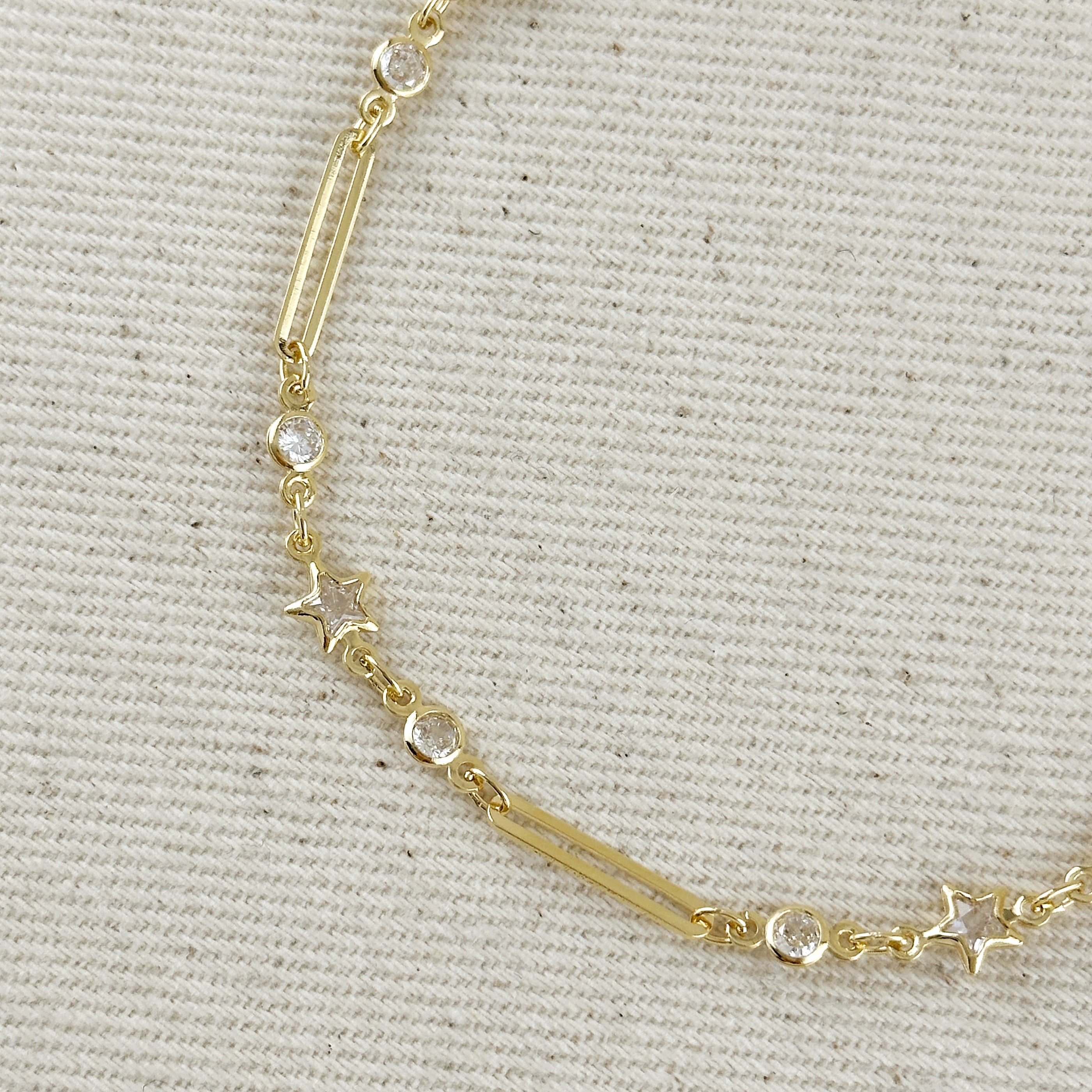 Gold Filled 18k Paperclip And Stars CZ Bracelet