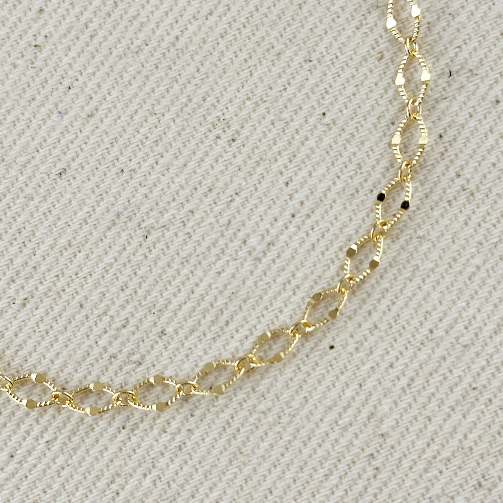 Gold Filled 18k Diamond Cut Detailed Chain Bracelet