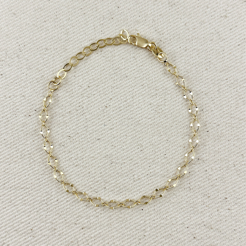 Gold Filled 18k Diamond Cut Detailed Chain Bracelet