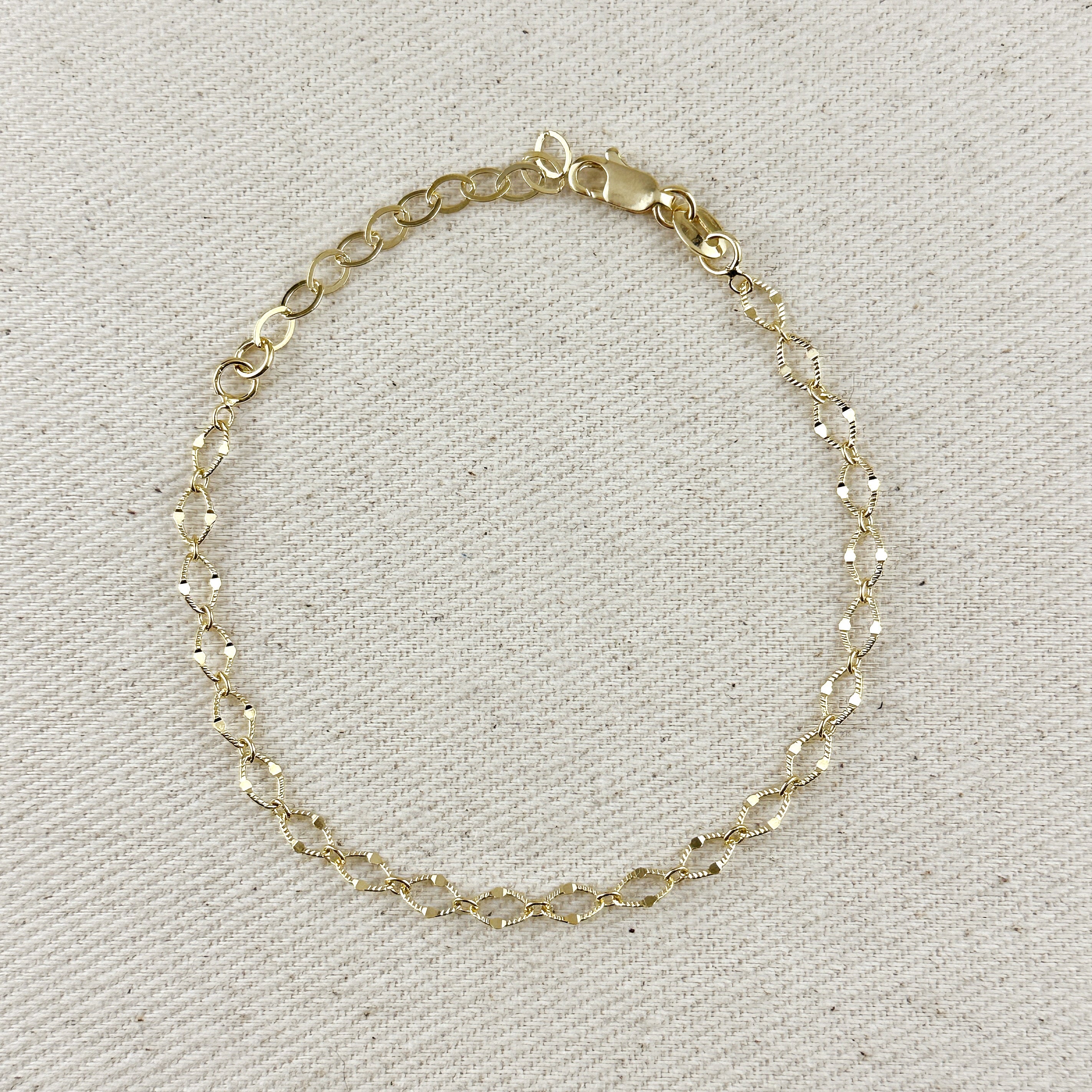Gold Filled 18k Diamond Cut Detailed Chain Bracelet