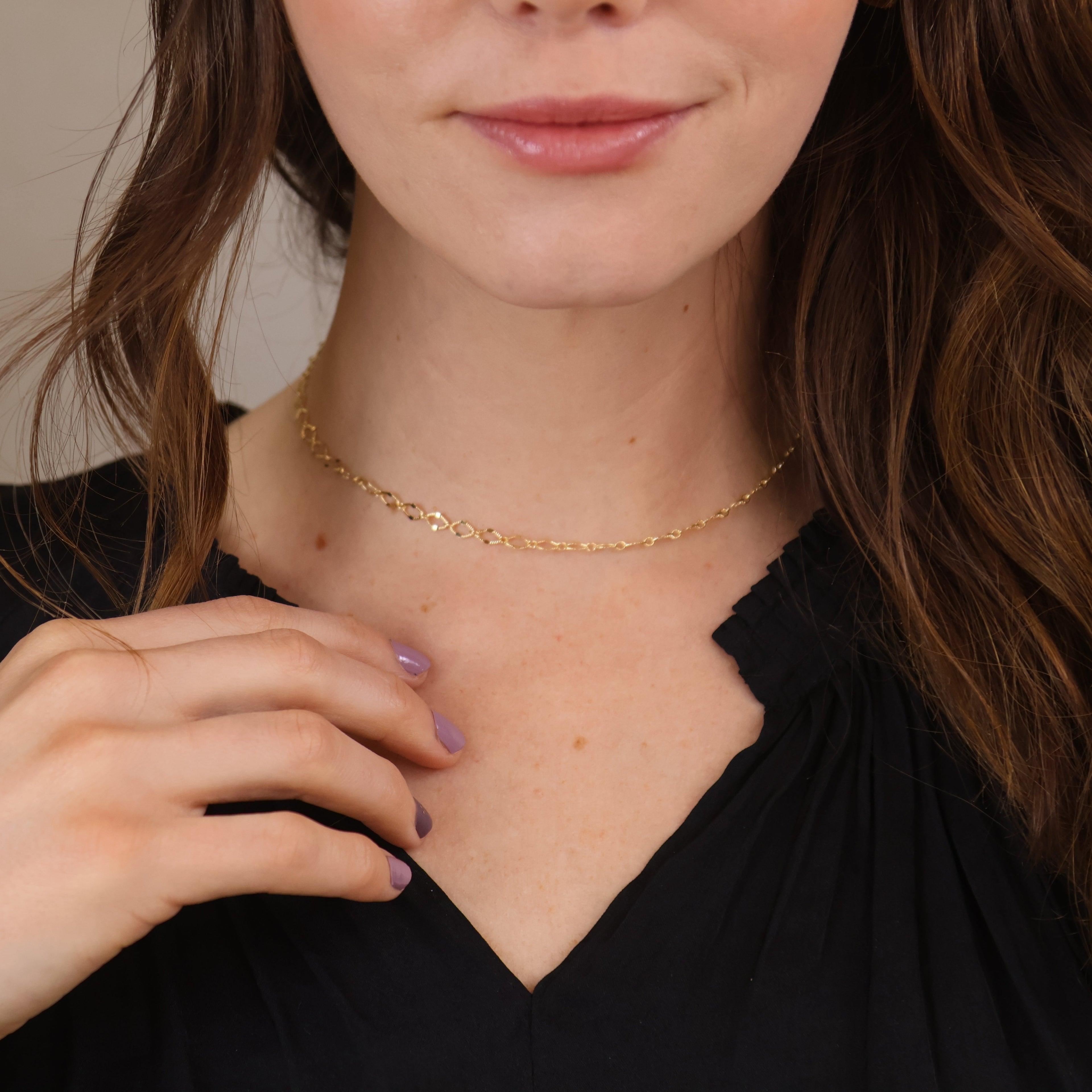 Gold Filled 18k Diamond Cut Detailed Chain Necklace