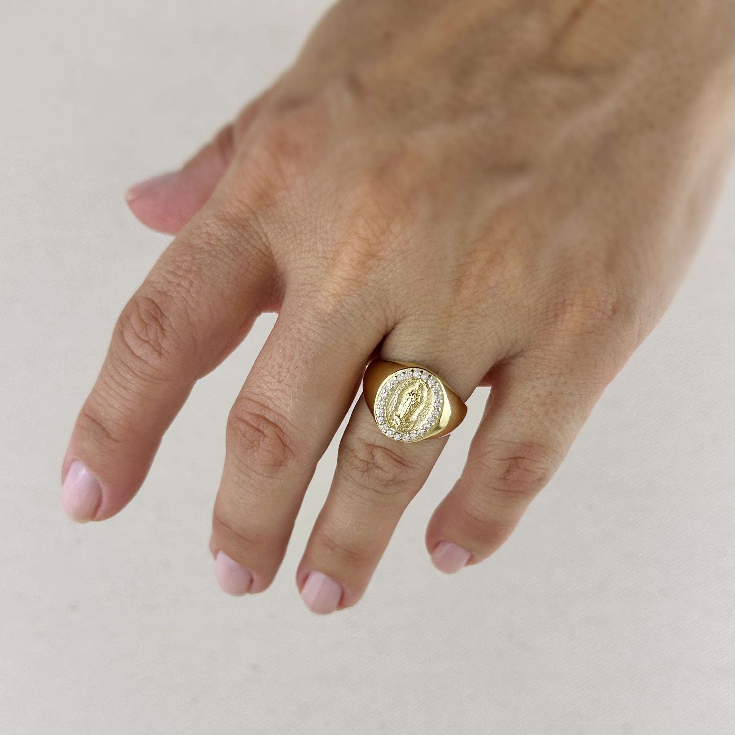Gold Filled 18k Lady Guadalupe CZ Signet Ring