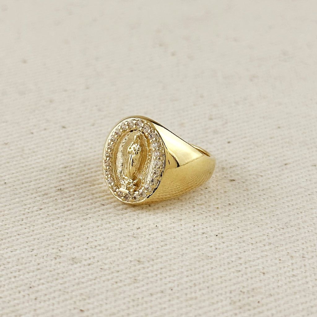Gold Filled 18k Lady Guadalupe CZ Signet Ring