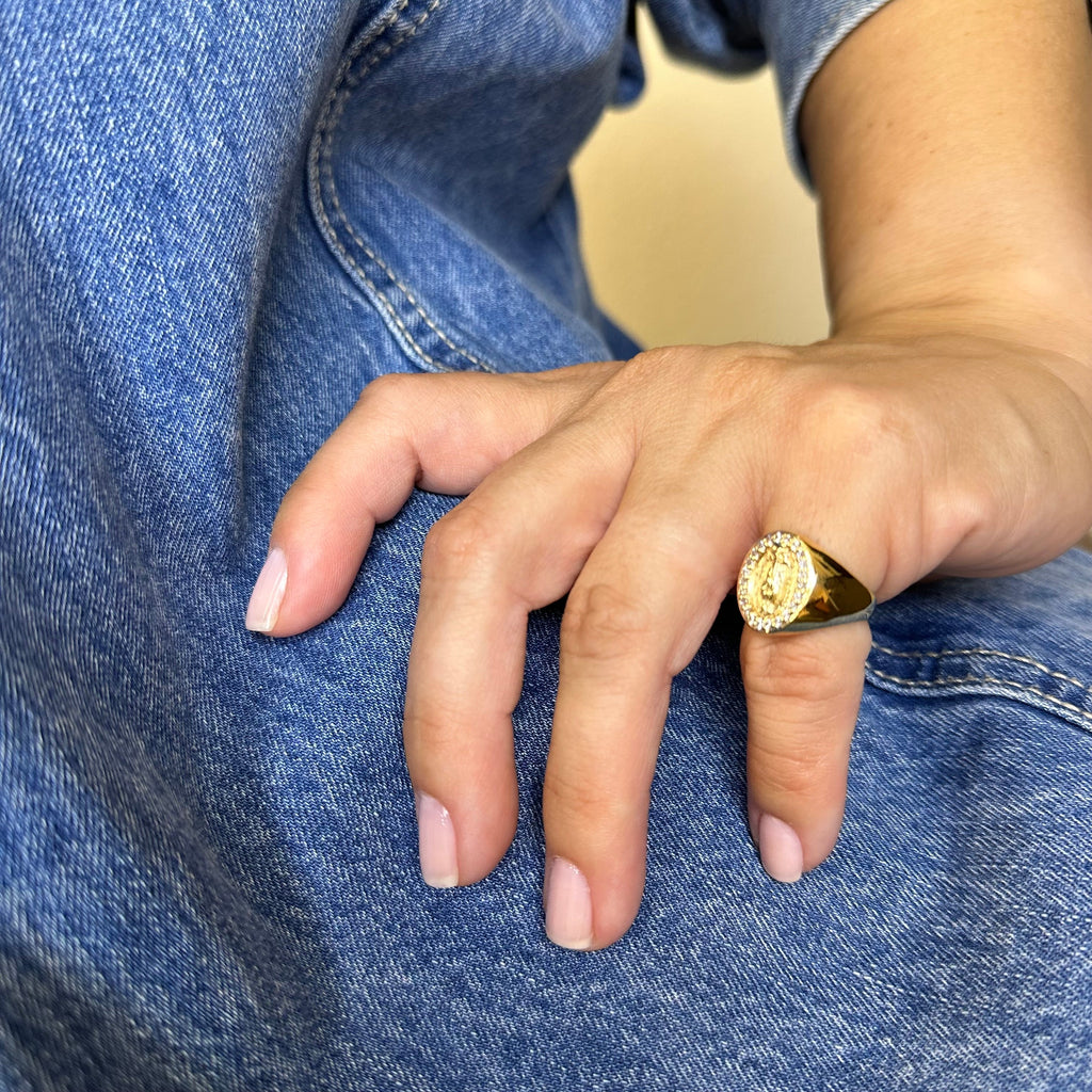 Gold Filled 18k Lady Guadalupe CZ Signet Ring
