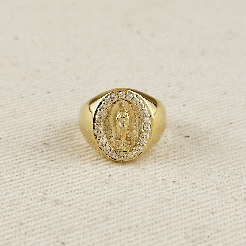 Gold Filled 18k Lady Guadalupe CZ Signet Ring