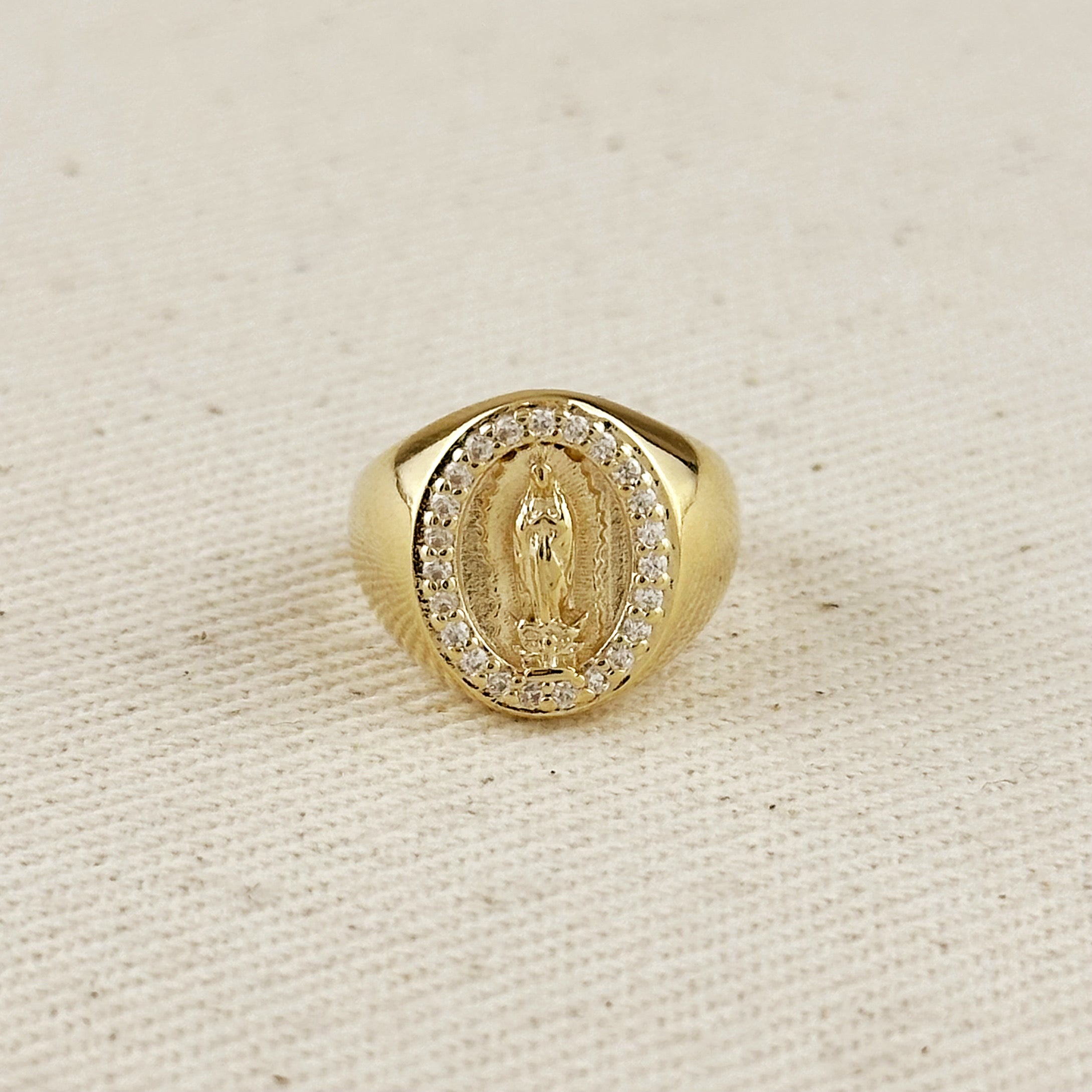 Gold Filled 18k Lady Guadalupe CZ Signet Ring