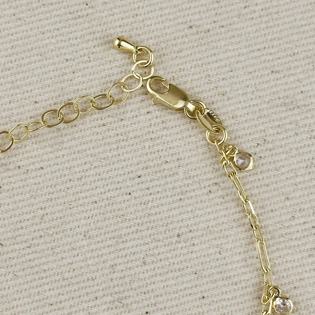 Gold Filled 18k Paperclip Chain With Bezel CZ Drops Bracelet